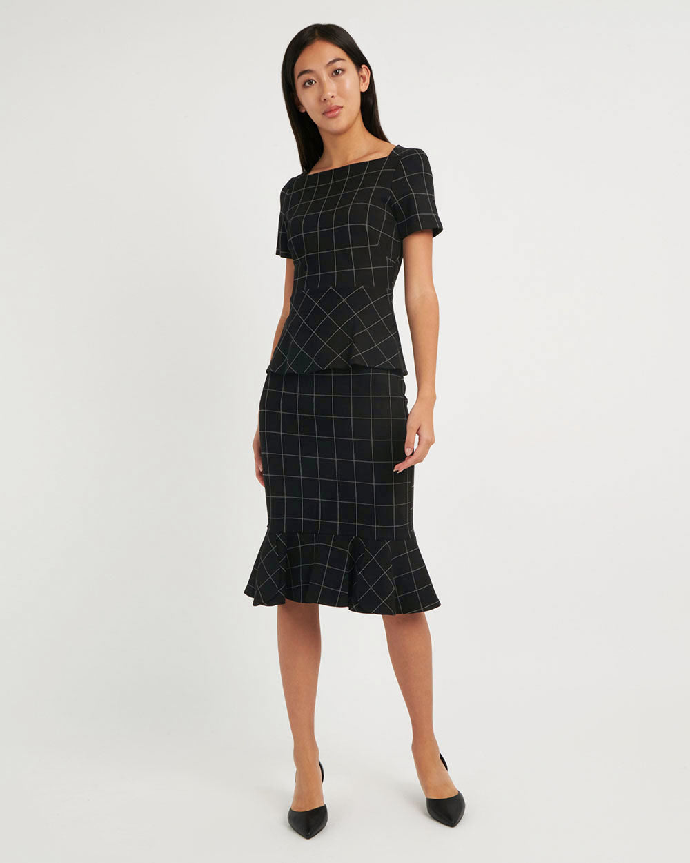 Mya Grid Fluted Hem Skirt