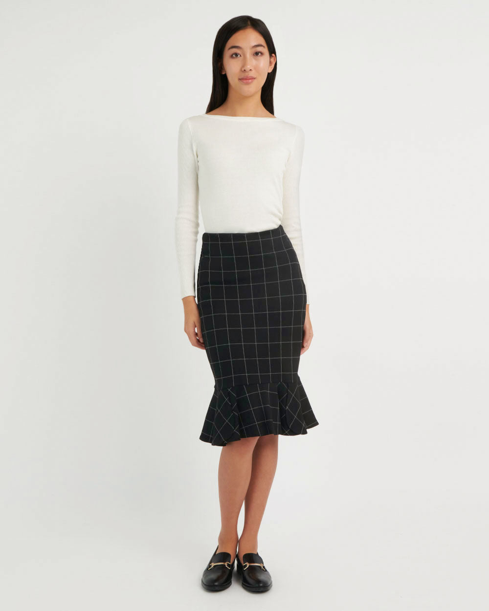 Mya Grid Fluted Hem Skirt