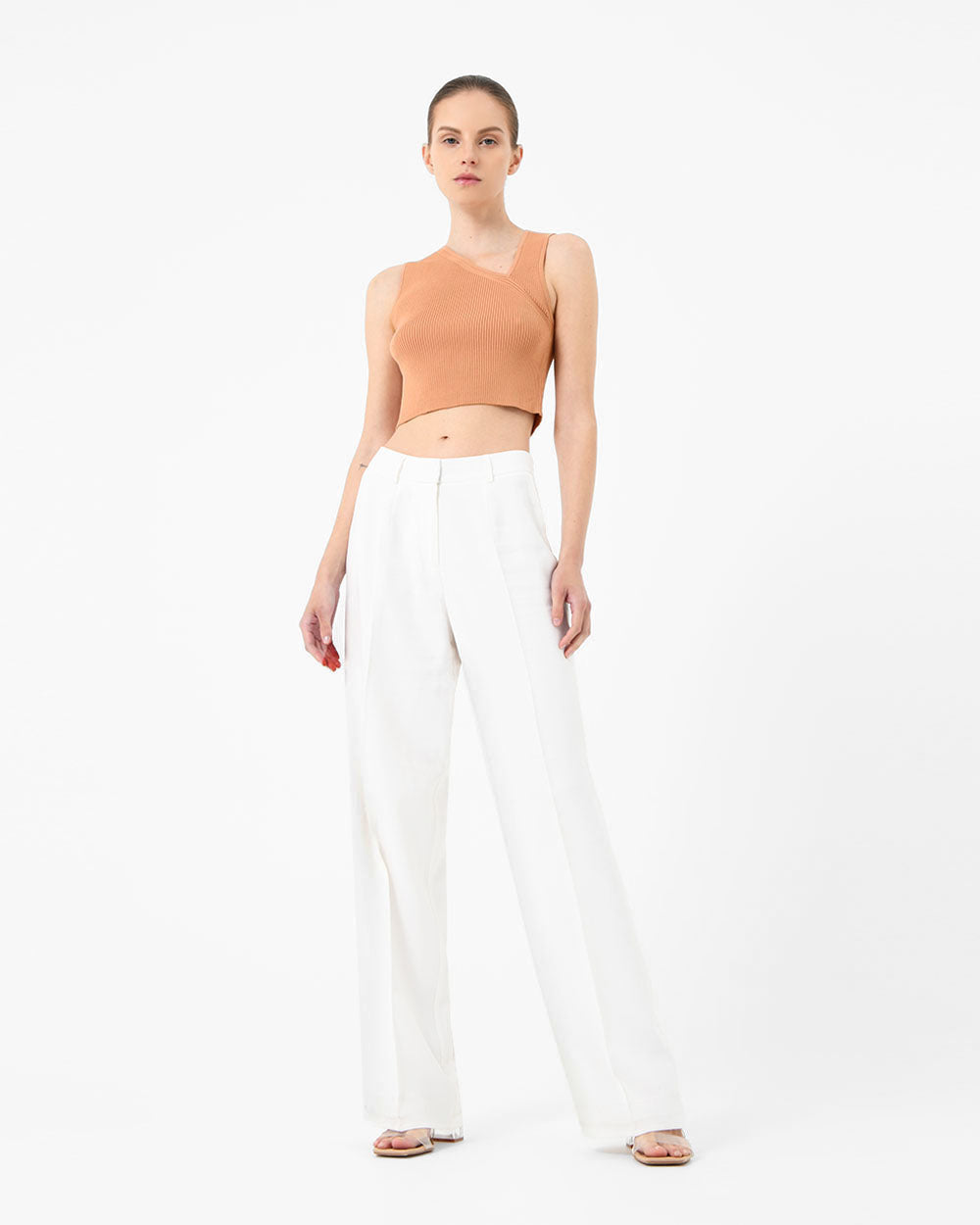 Cher Asymmetric Crop Knit Top