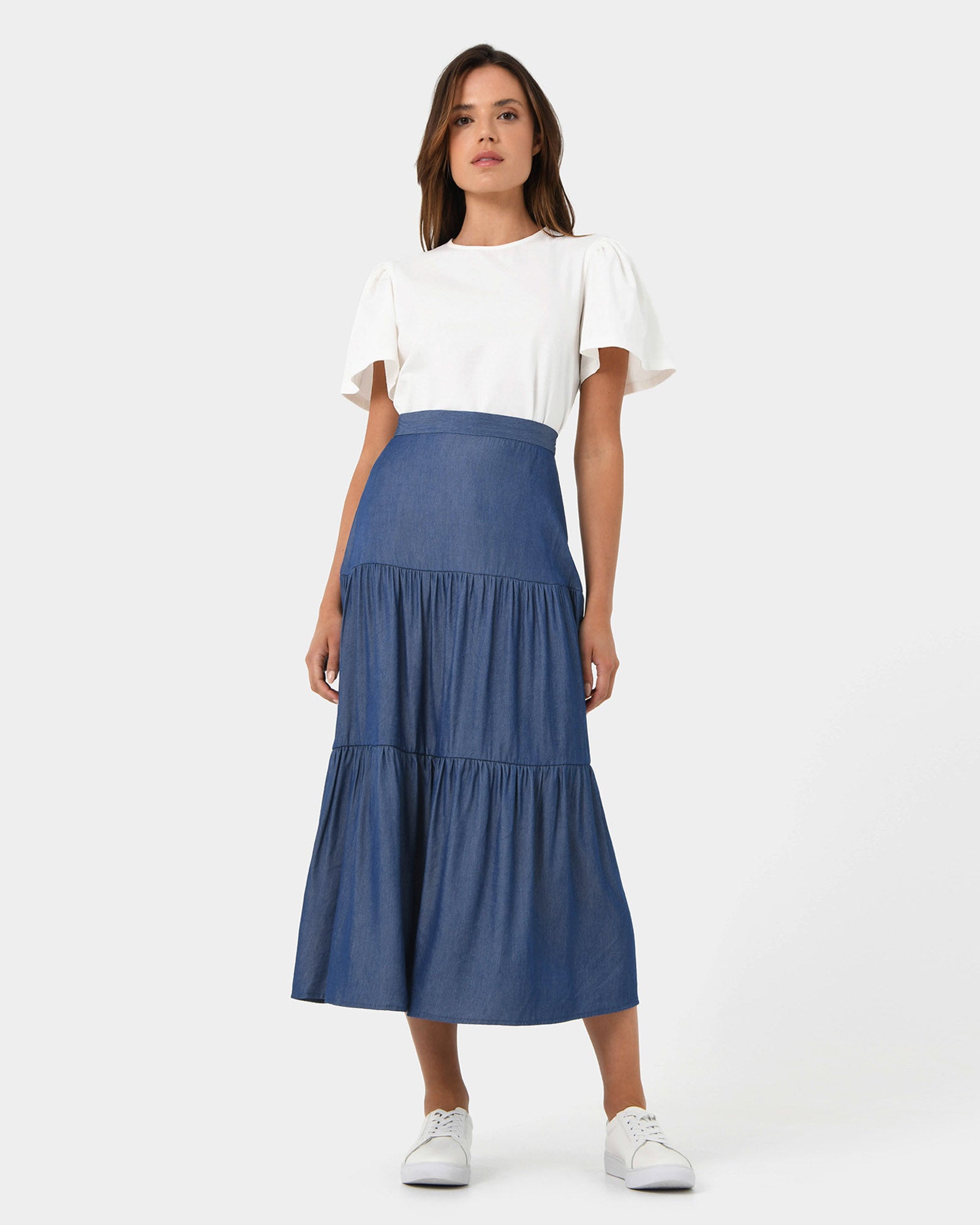 Ayleen Chambray Tiered Skirt