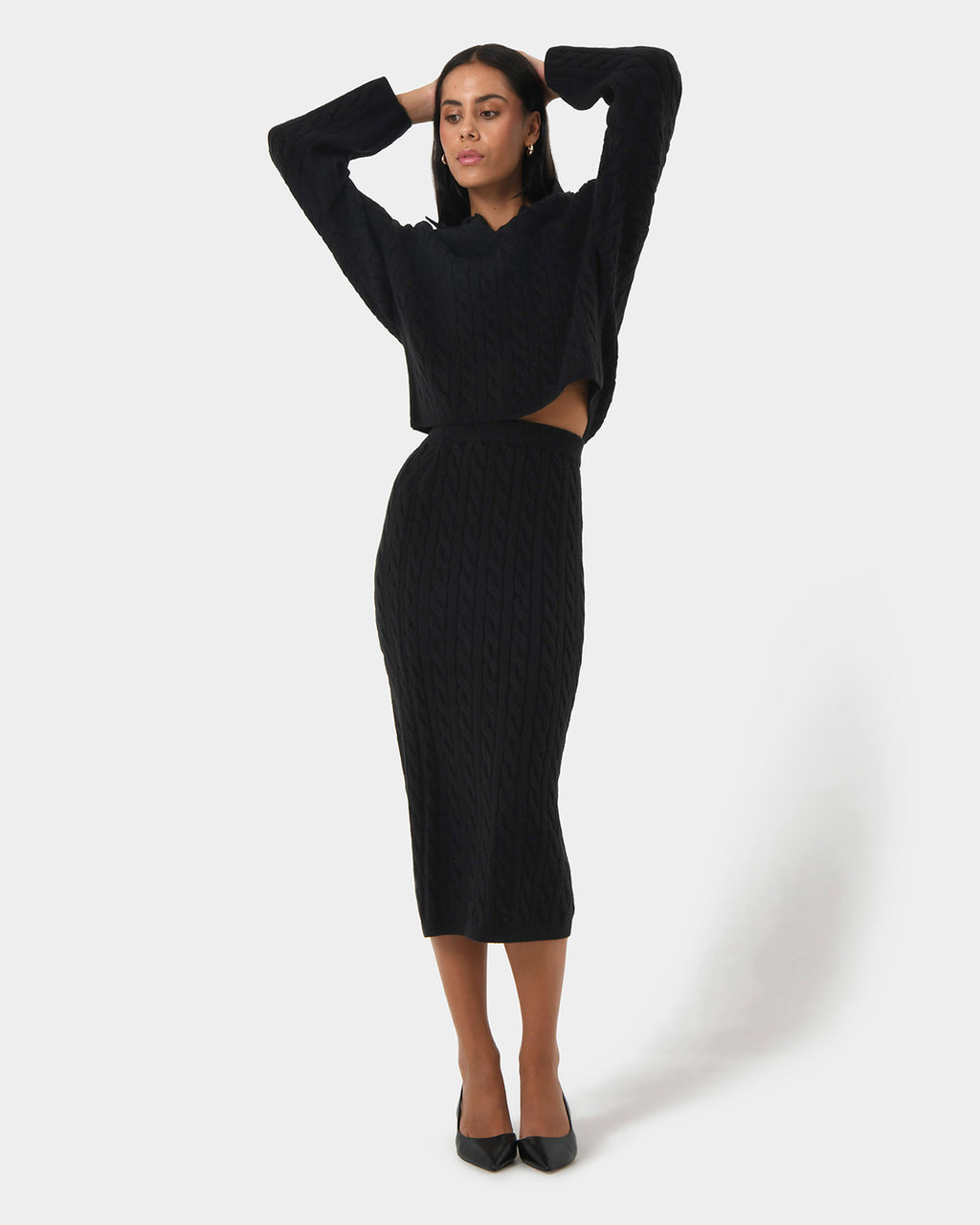 Honesty Cable Midi Knit Skirt