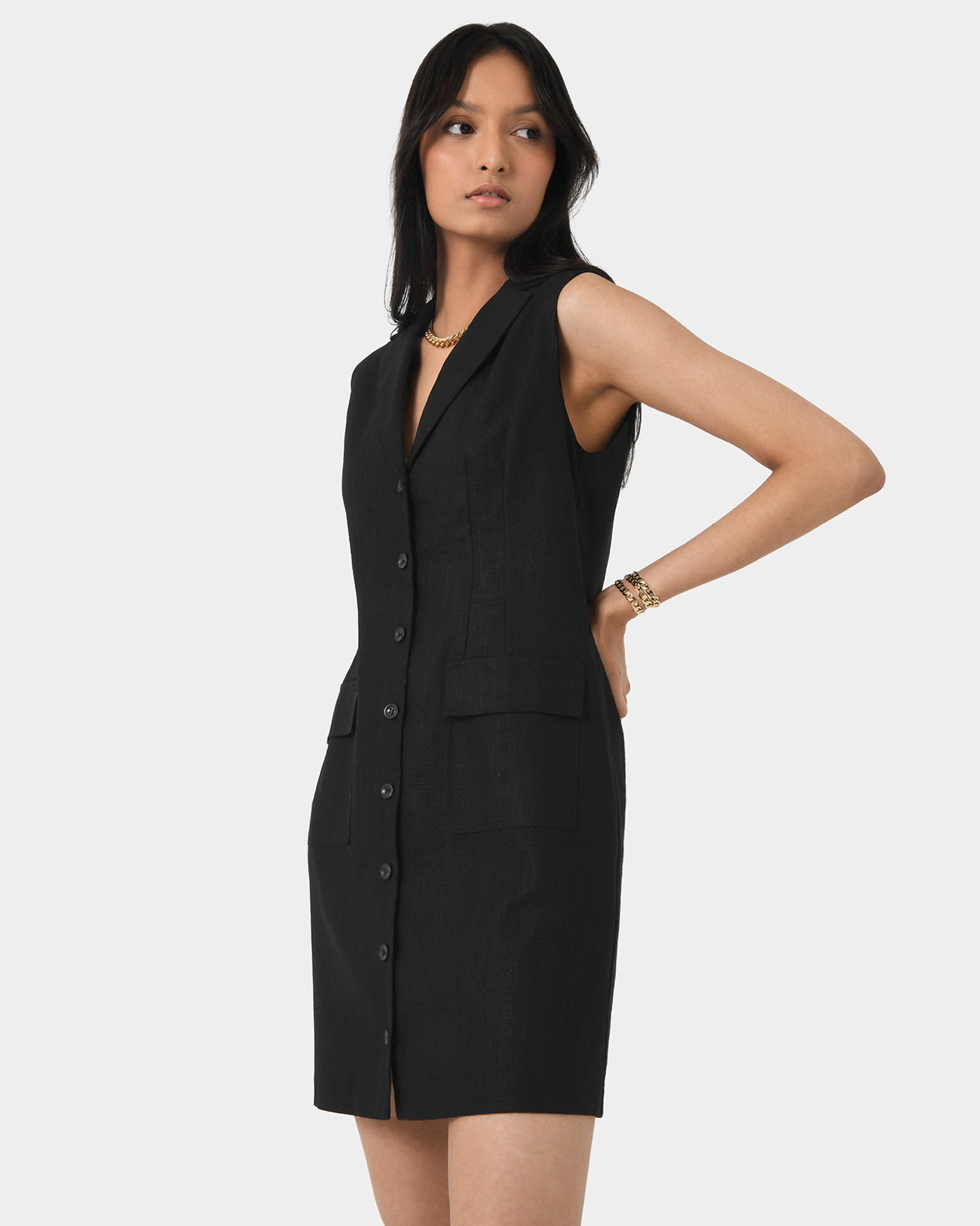 Valeria Buttoned Linen Dress
