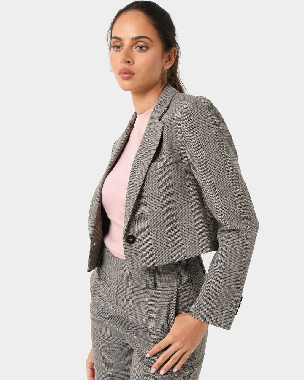 Kai Checked Crop Blazer