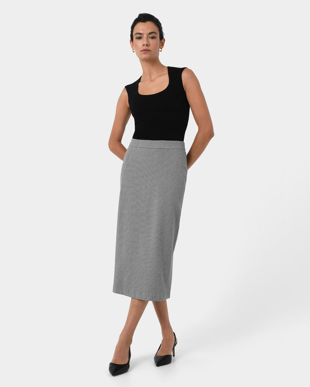 Rein Houndstooth Midi Skirt