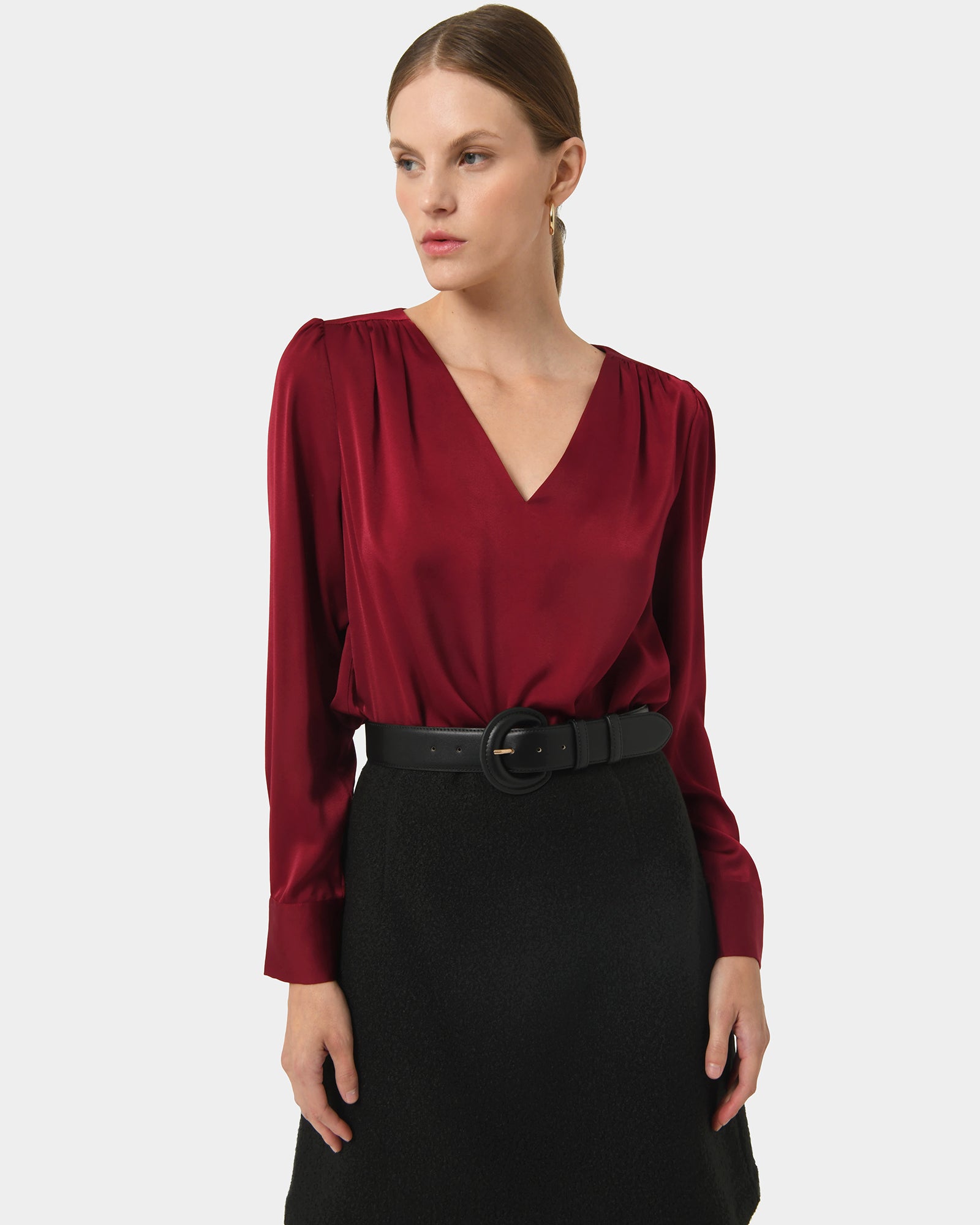 Evalynn V-Neck Satin Blouse