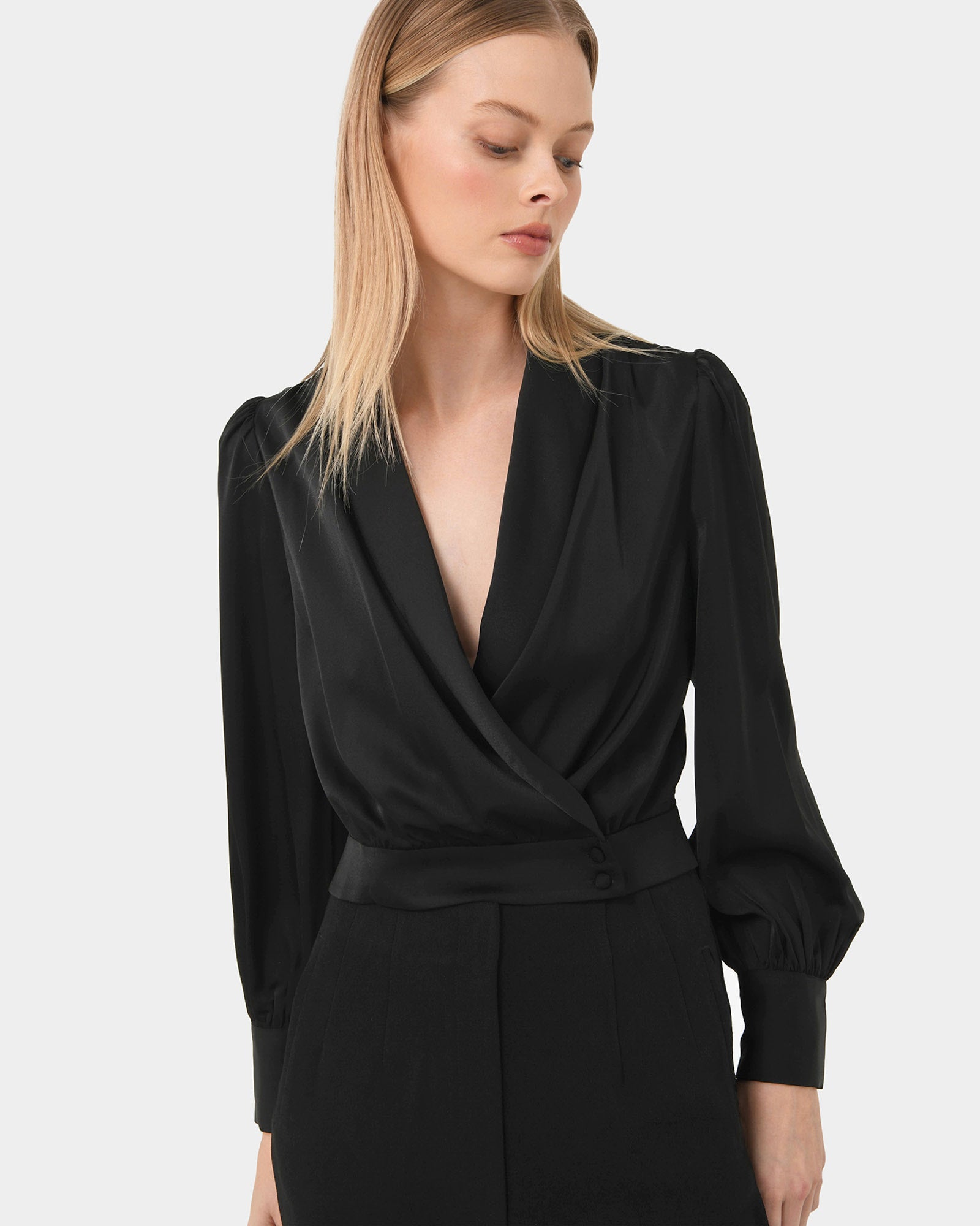 Avah Shawl Collar Satin Blouse