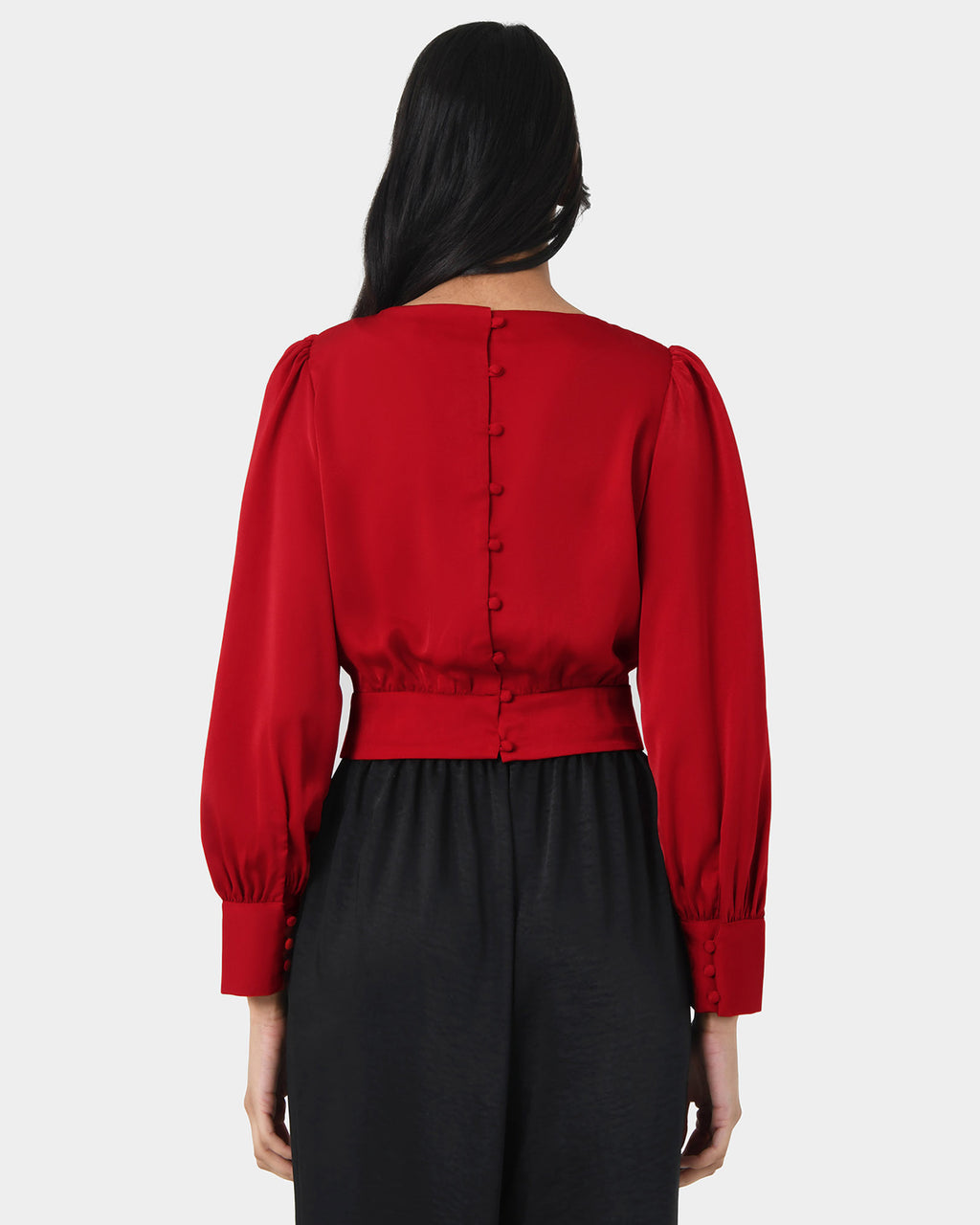 Lorinda Tie Waist Satin Blouse