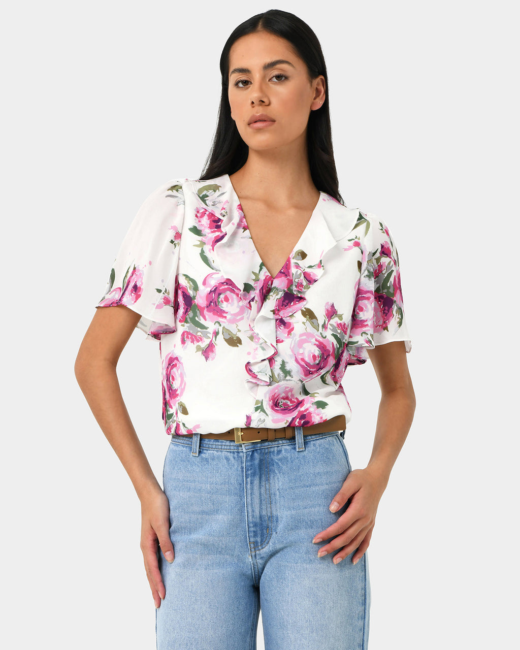 Andrea Floral Ruffle Blouse
