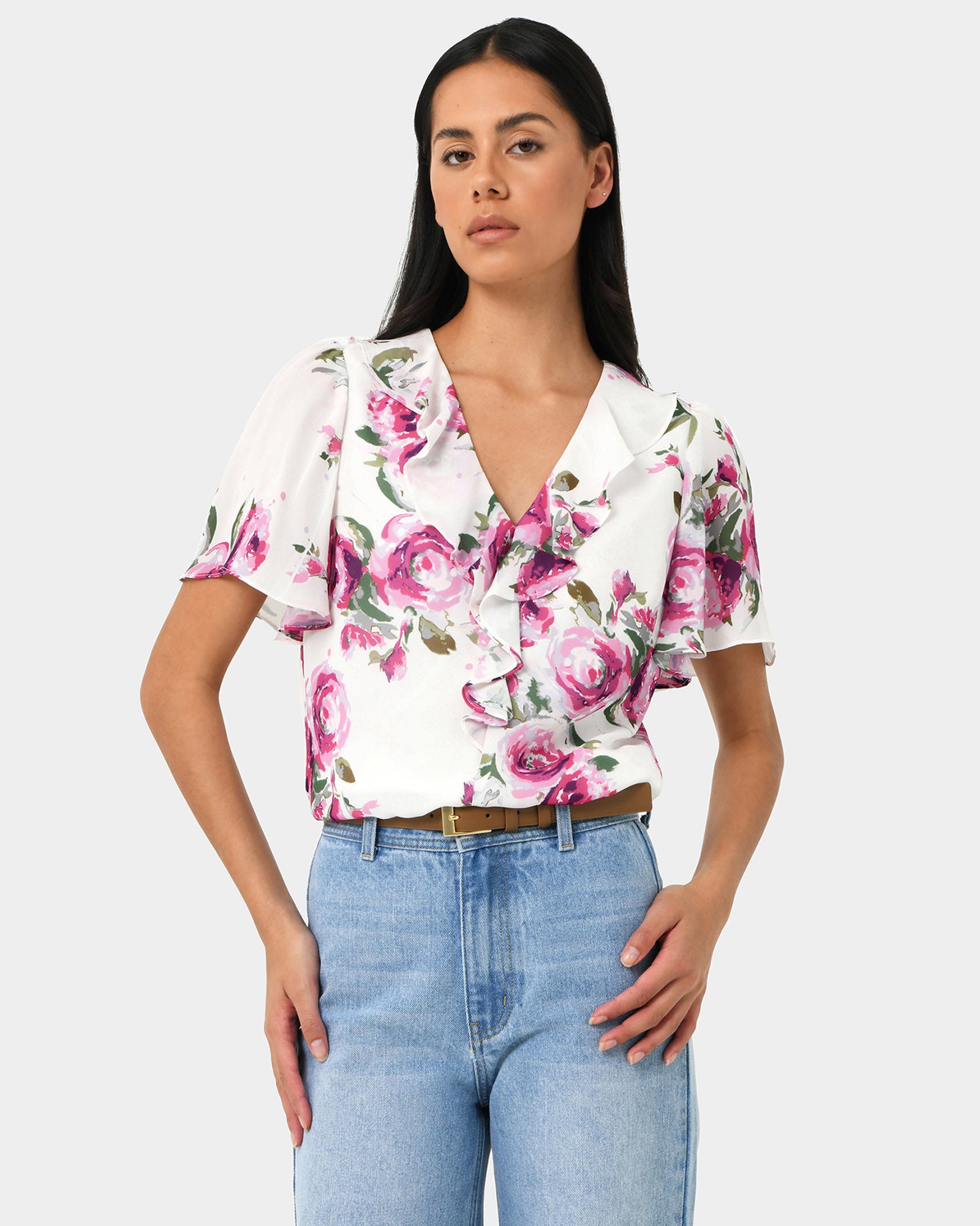 Andrea Floral Ruffle Blouse