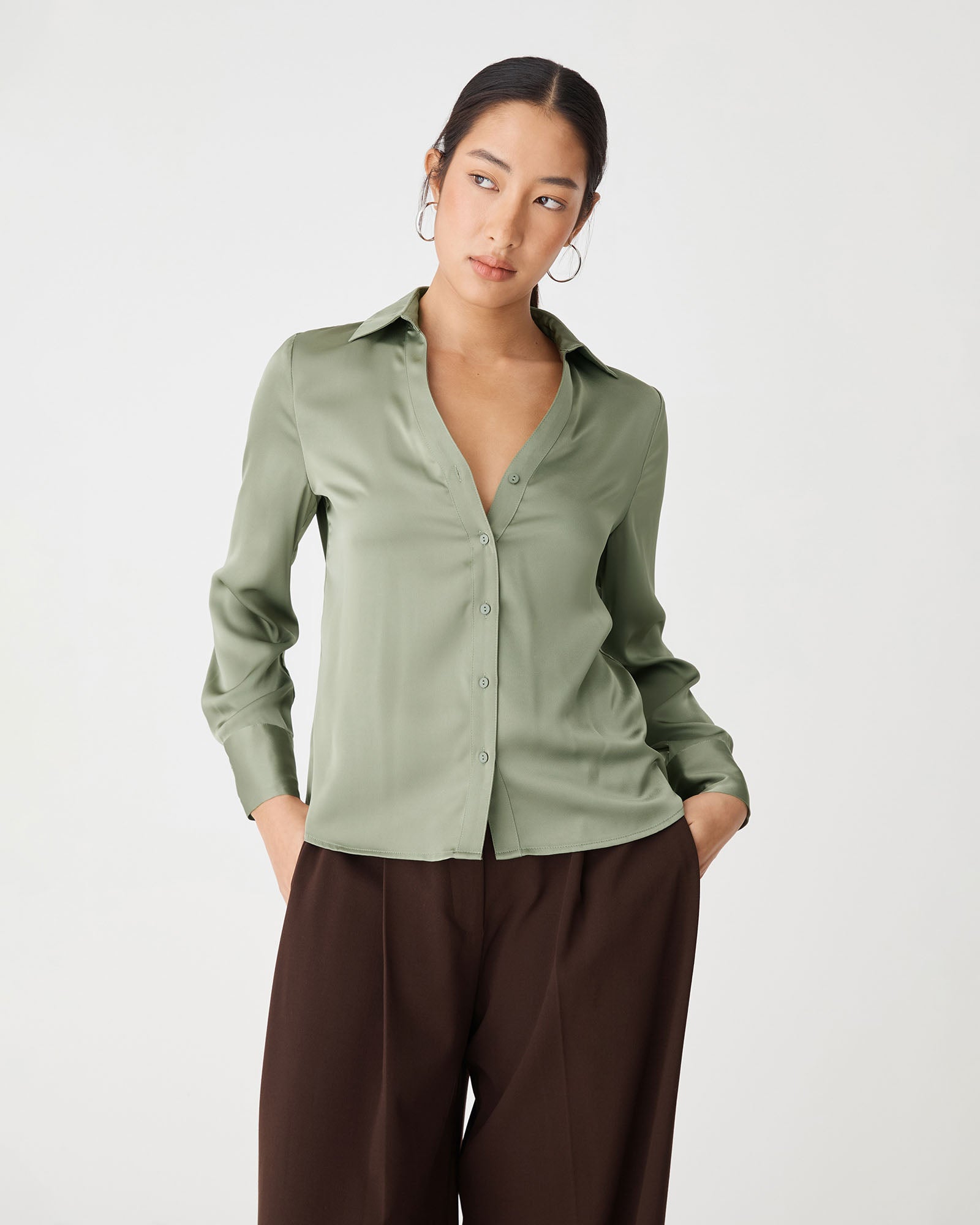 Lila V-Neck Satin Blouse