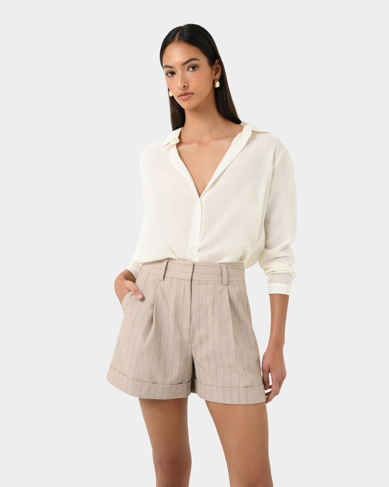 Ria Stripe Cotton Shorts