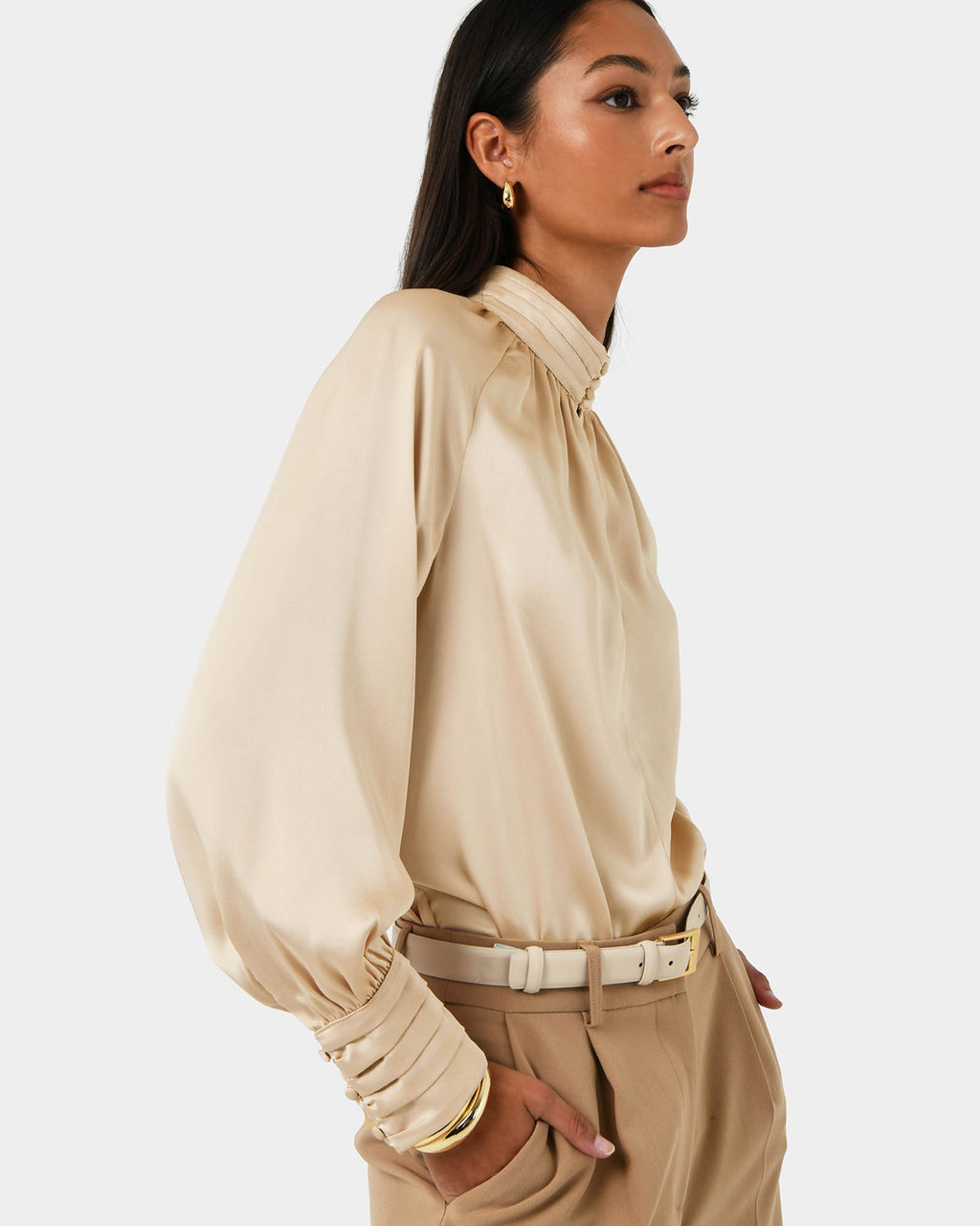 Anna Pleated Satin Blouse