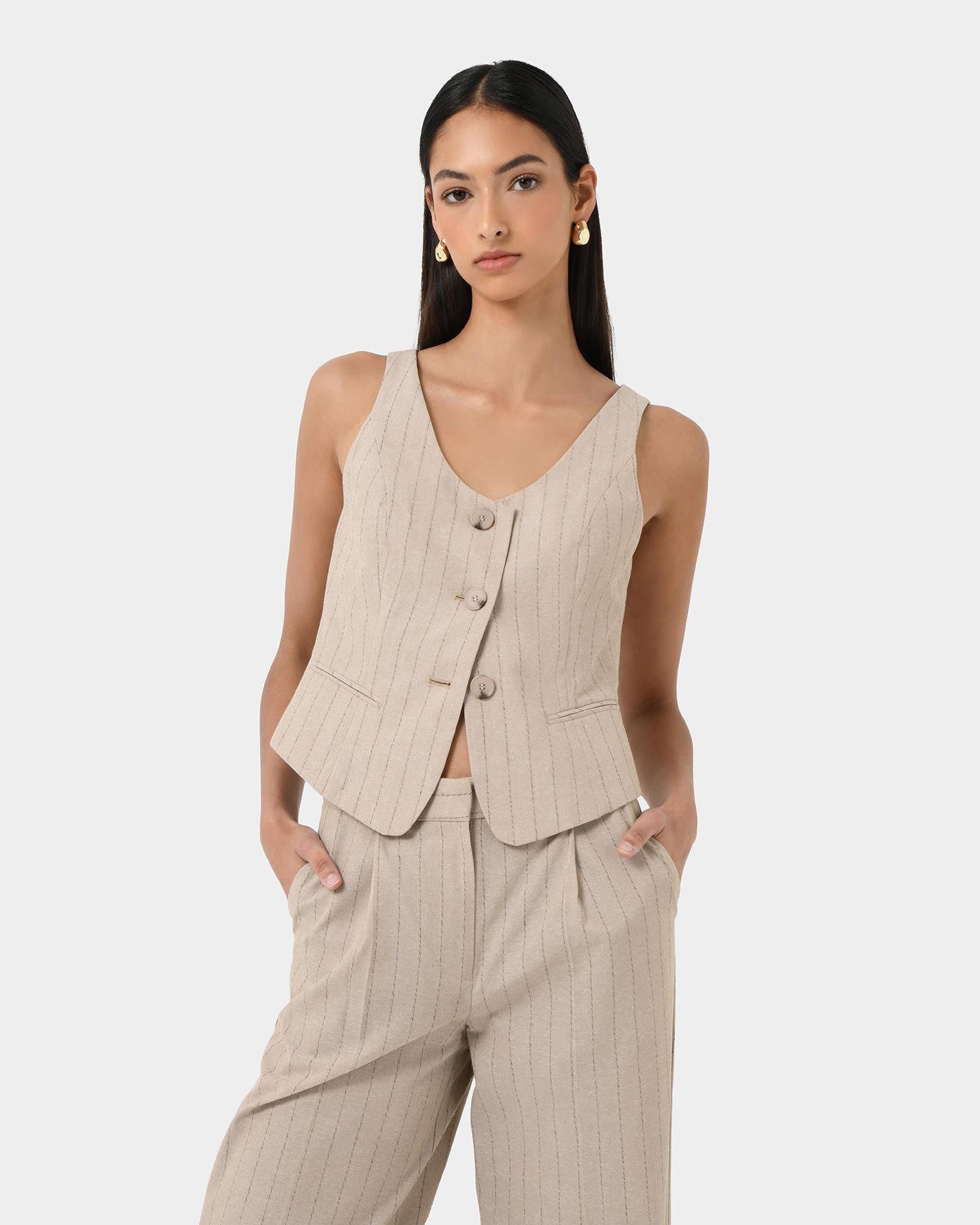 Ria Stripe Cotton Blend Vest