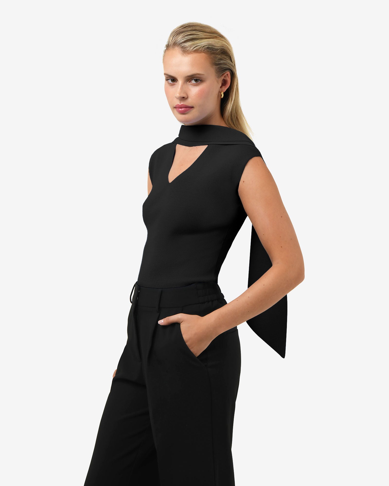 Isadora V-Neck Scarf Knit Top