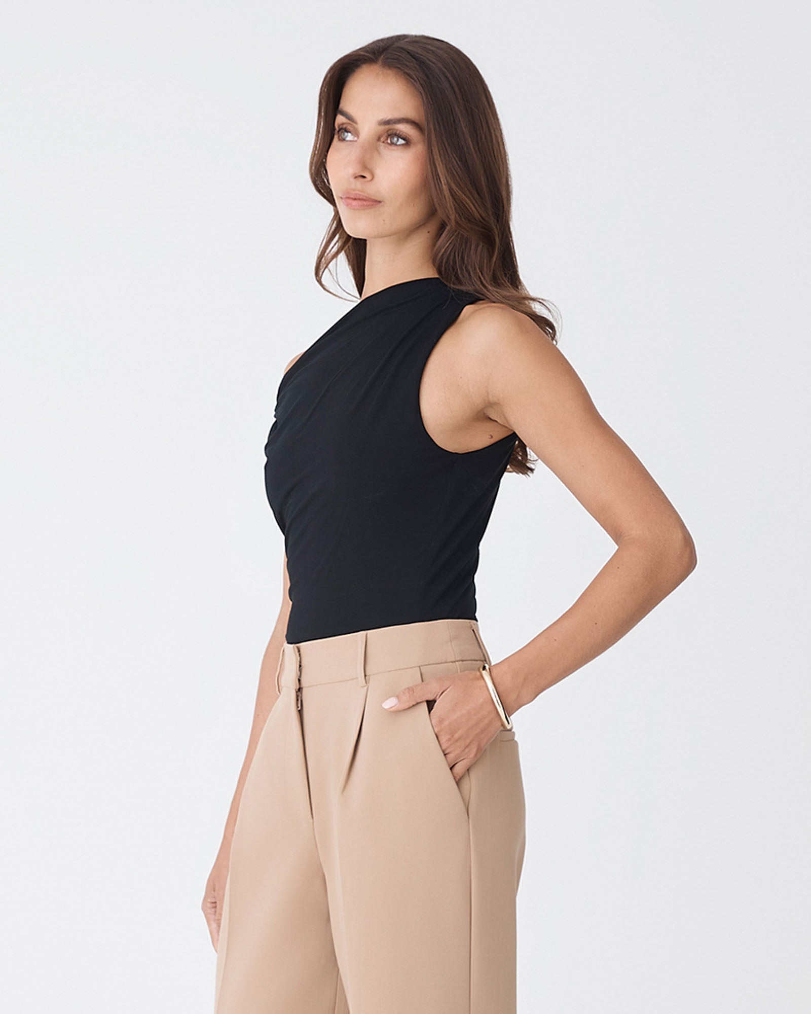 Cici Bamboo Twist Shoulder Top