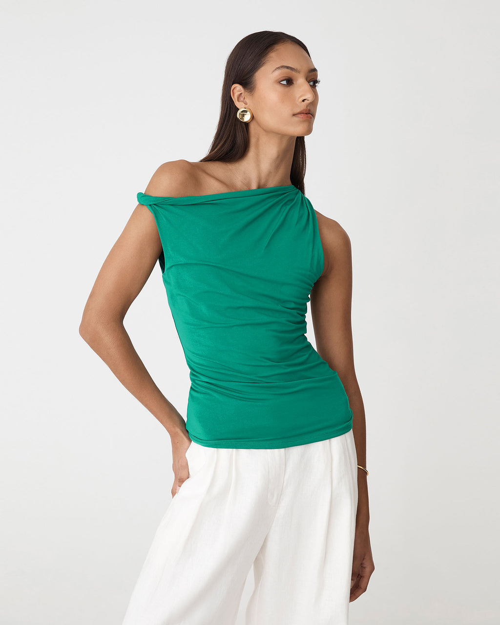 Cici Bamboo Twist Shoulder Top