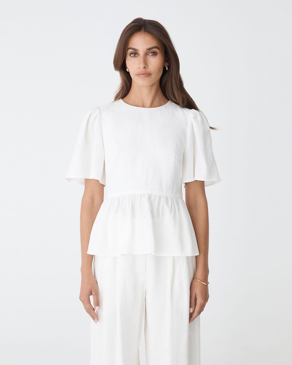 Jade Linen Peplum Top