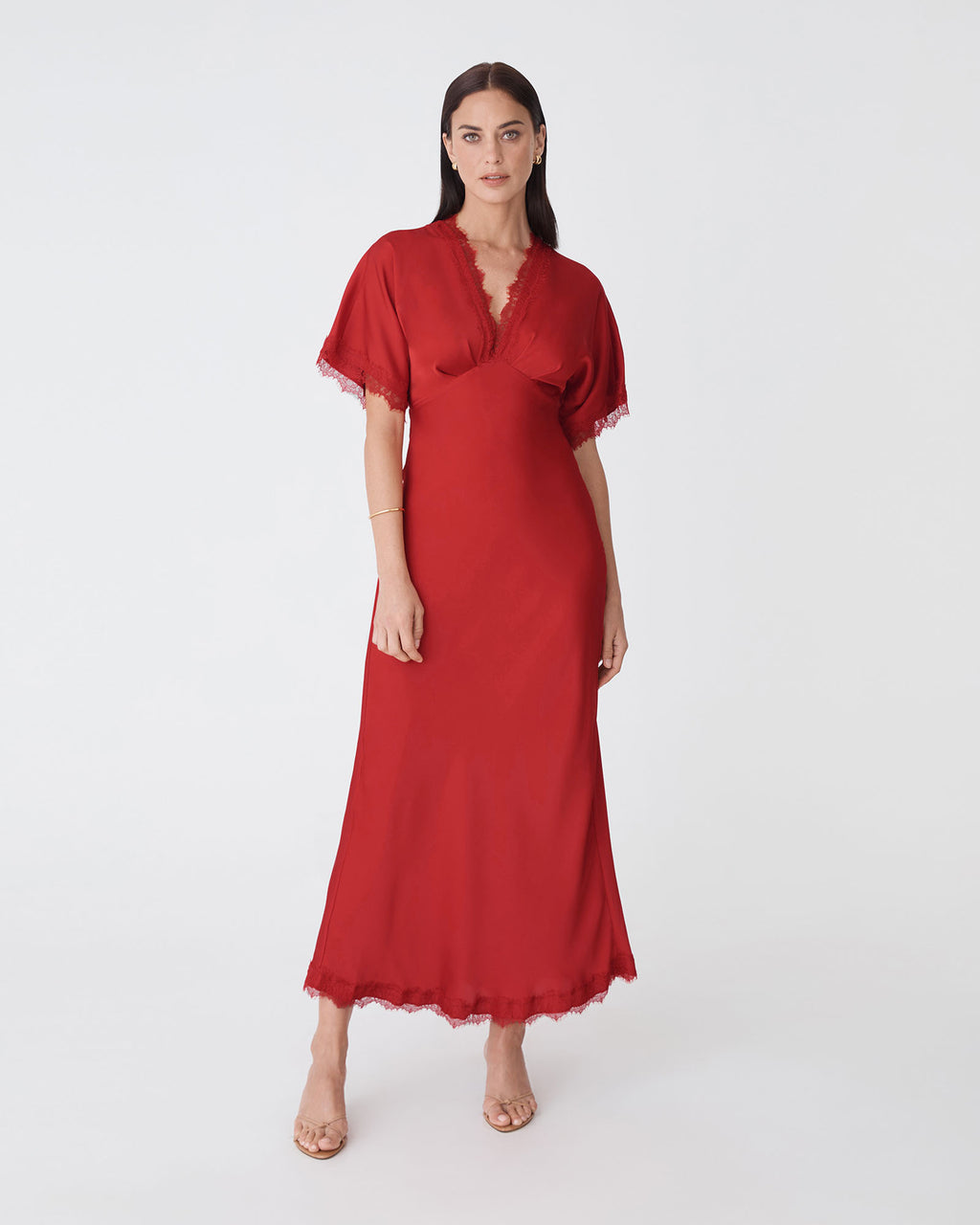 Cleo Lace Trim Satin Dress