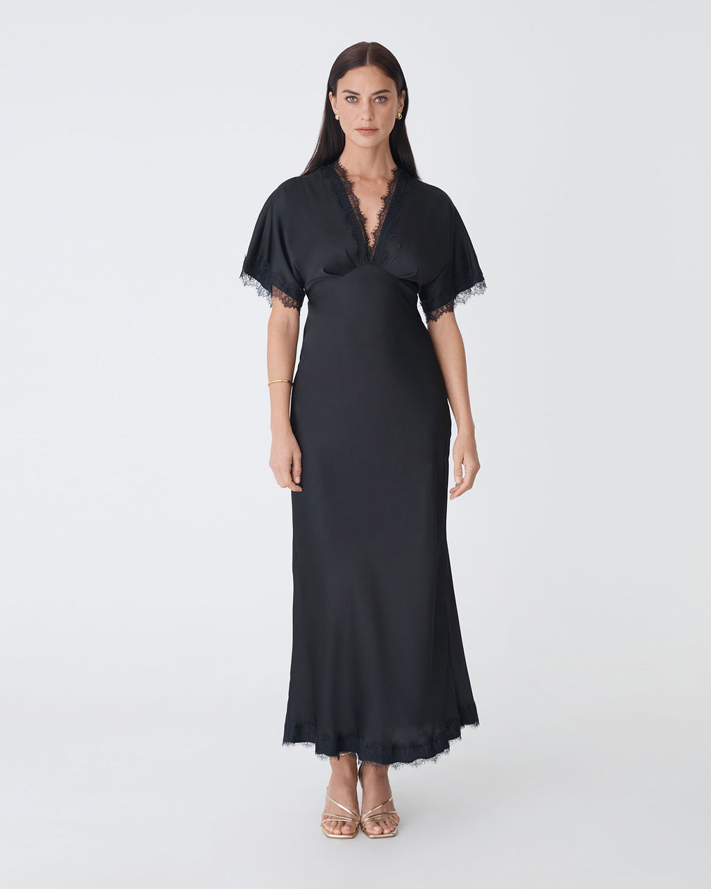 Cleo Lace Trim Satin Dress