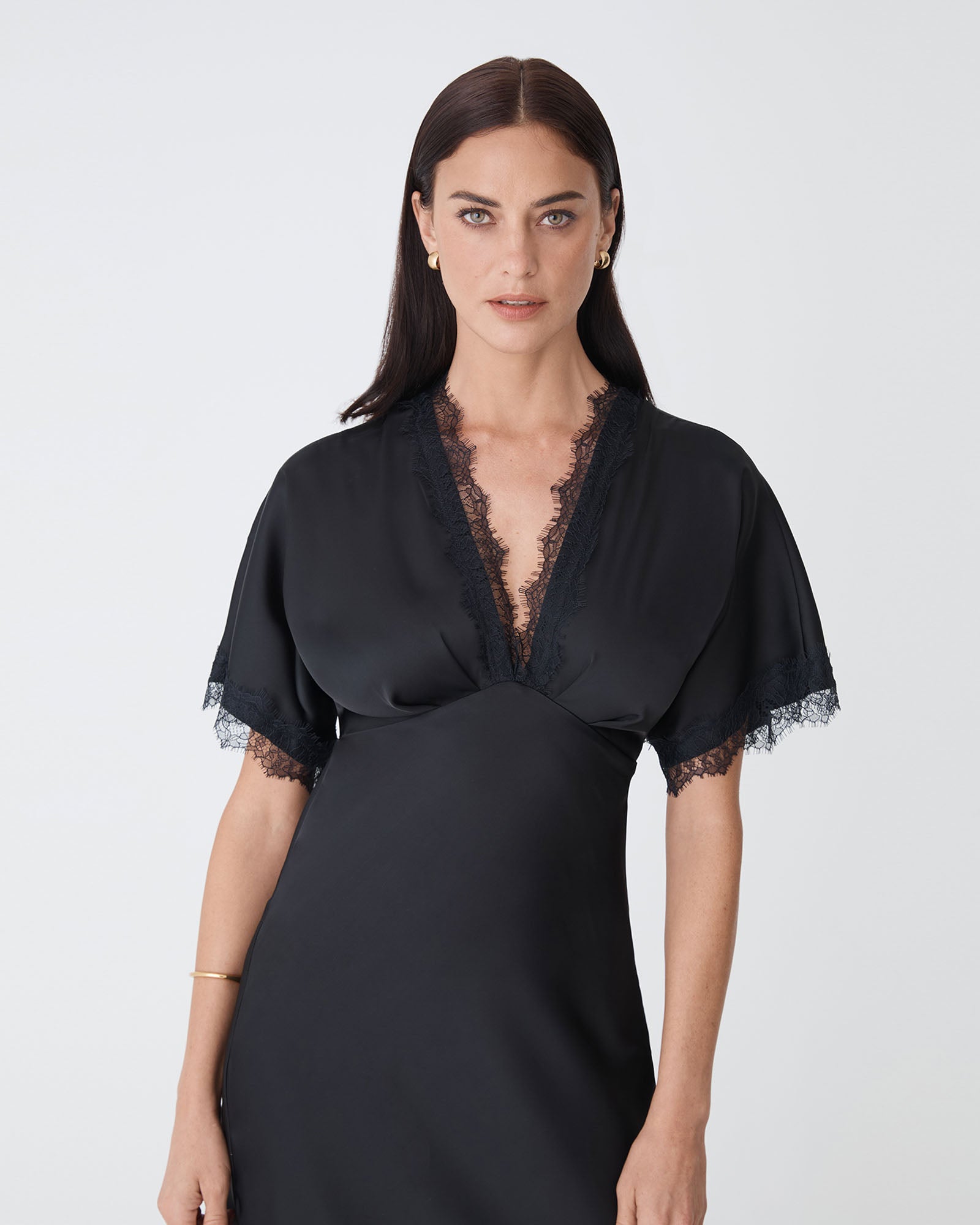 Cleo Lace Trim Satin Dress