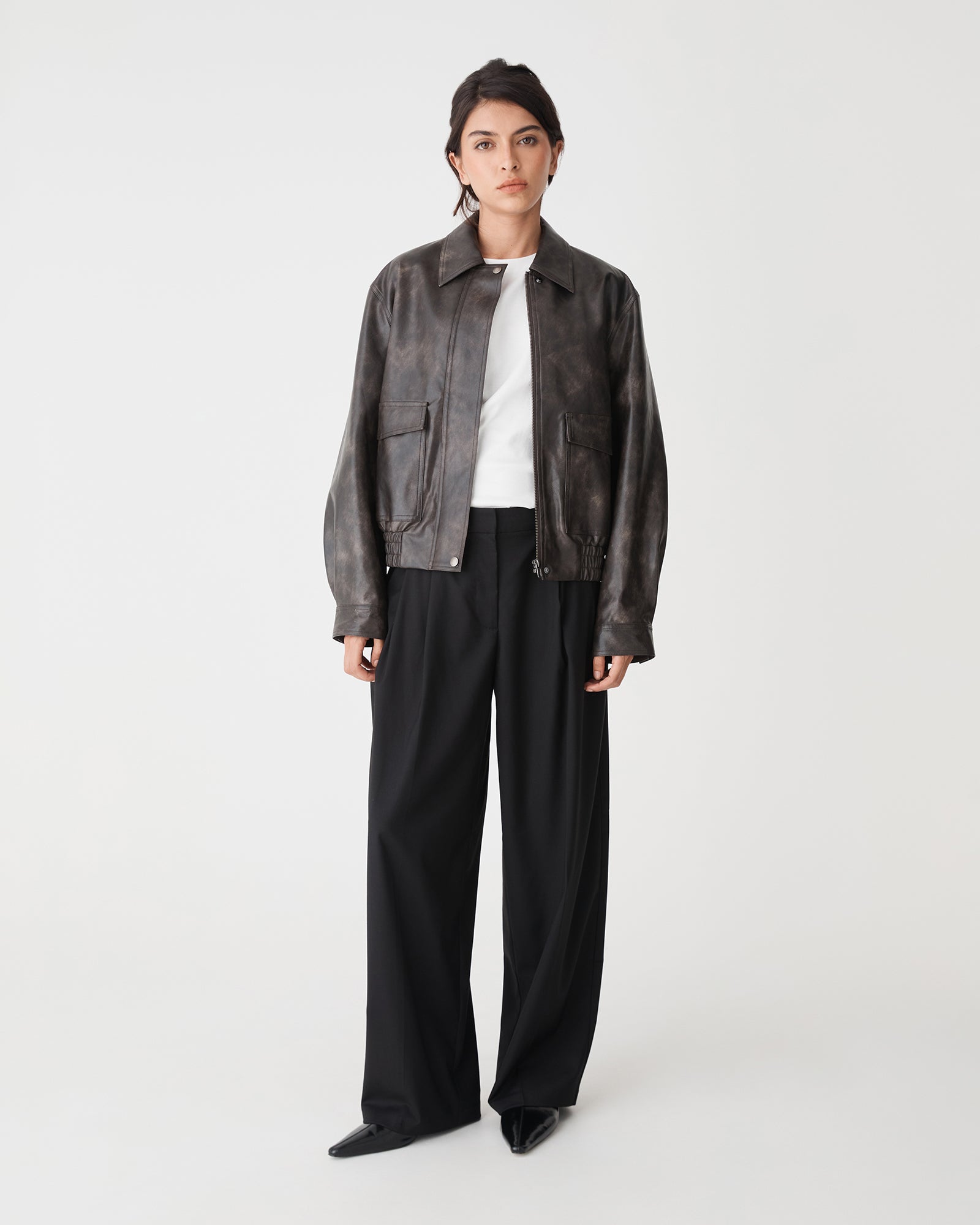 Ada Faux Leather Bomber Jacket