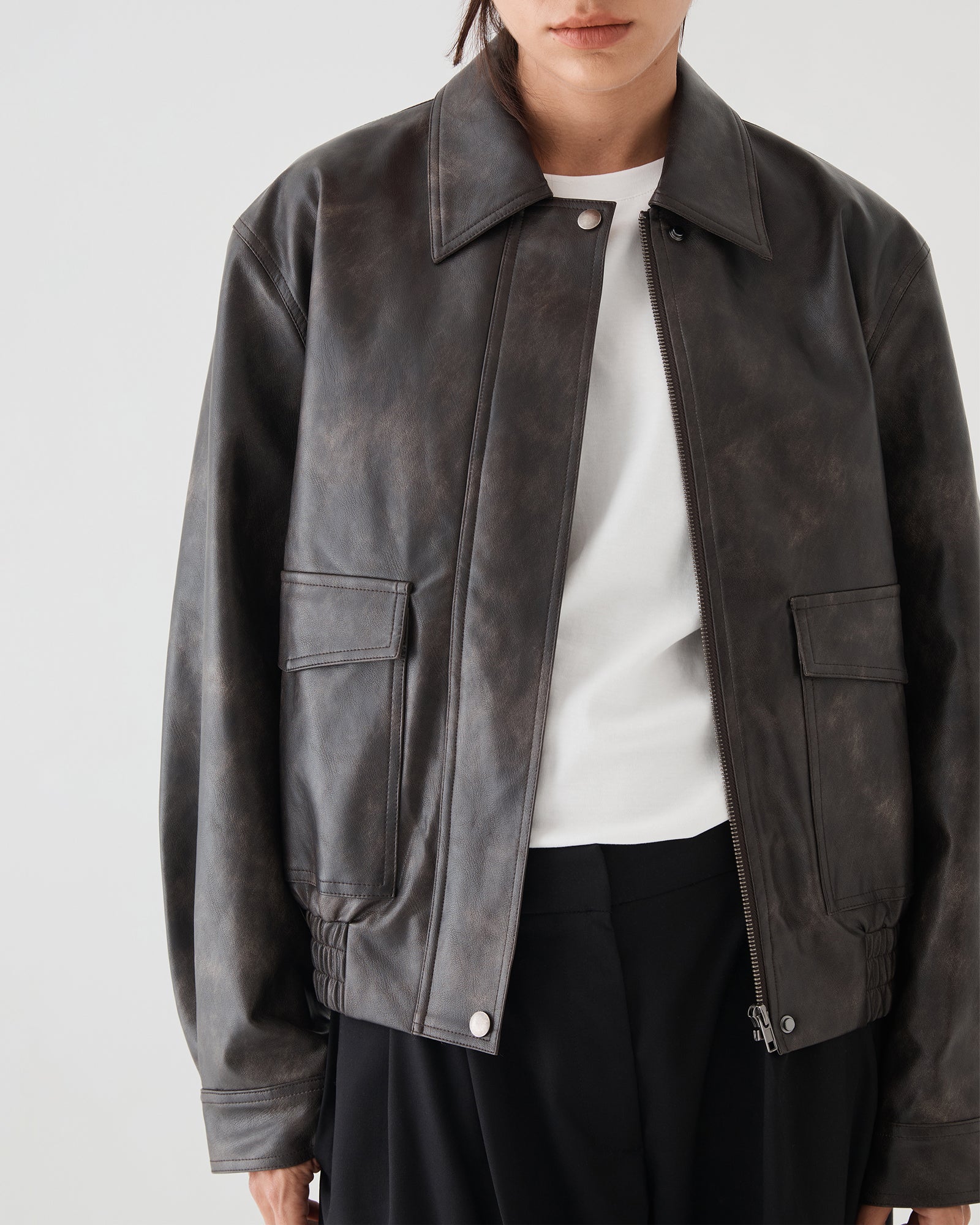 Ada Faux Leather Bomber Jacket