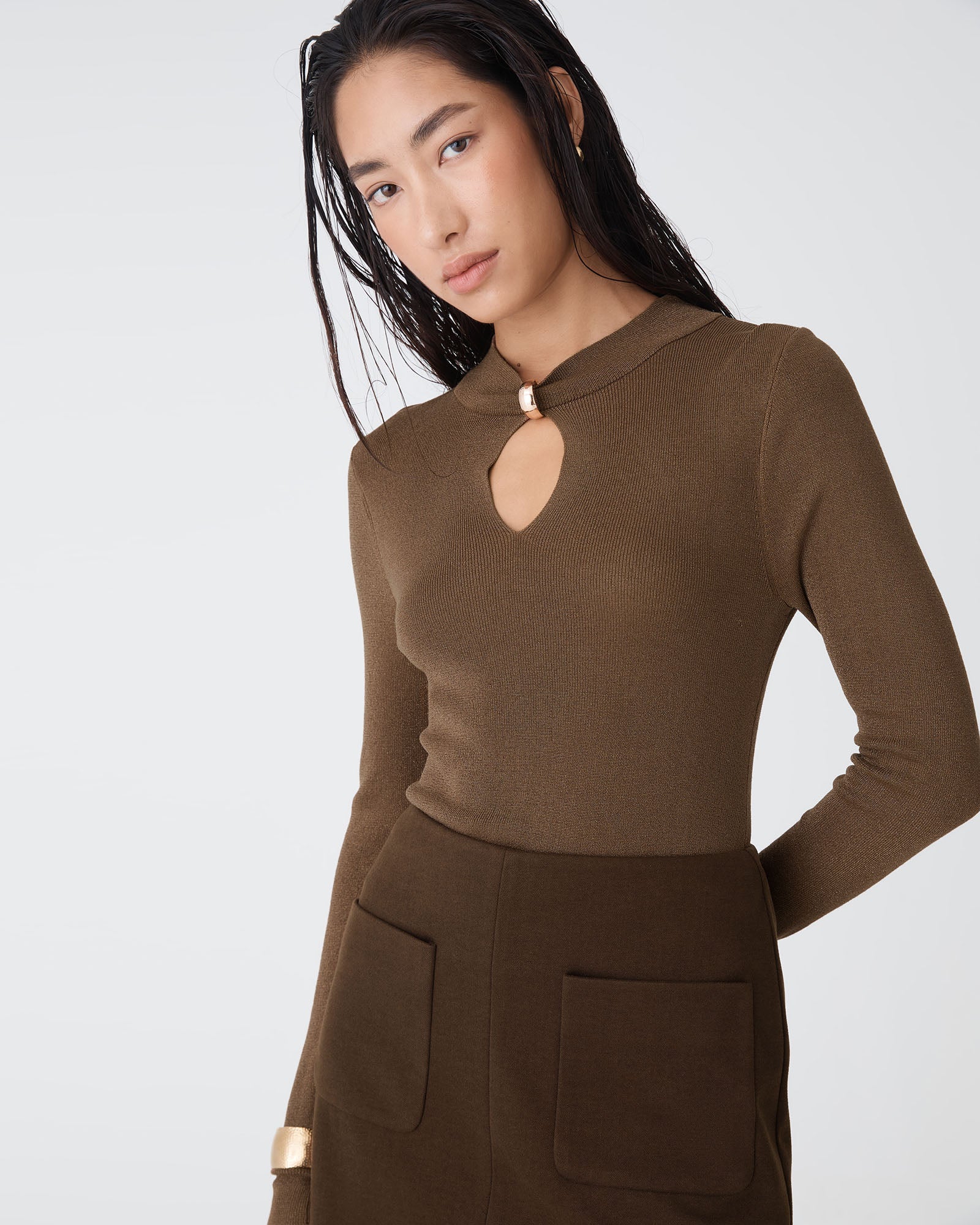 Ciara Keyhole Lurex Knit Top