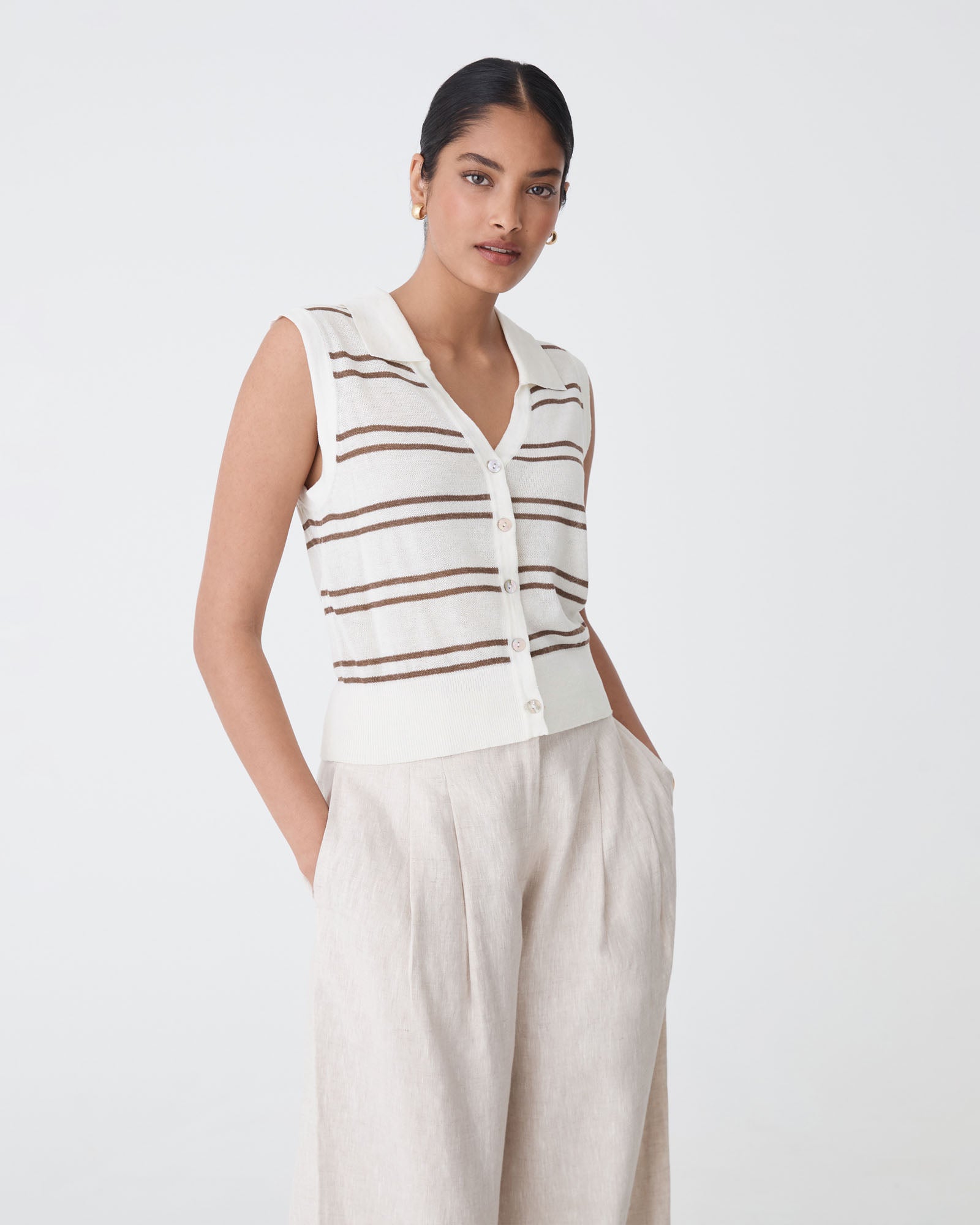 Kaia Striped Collared Top