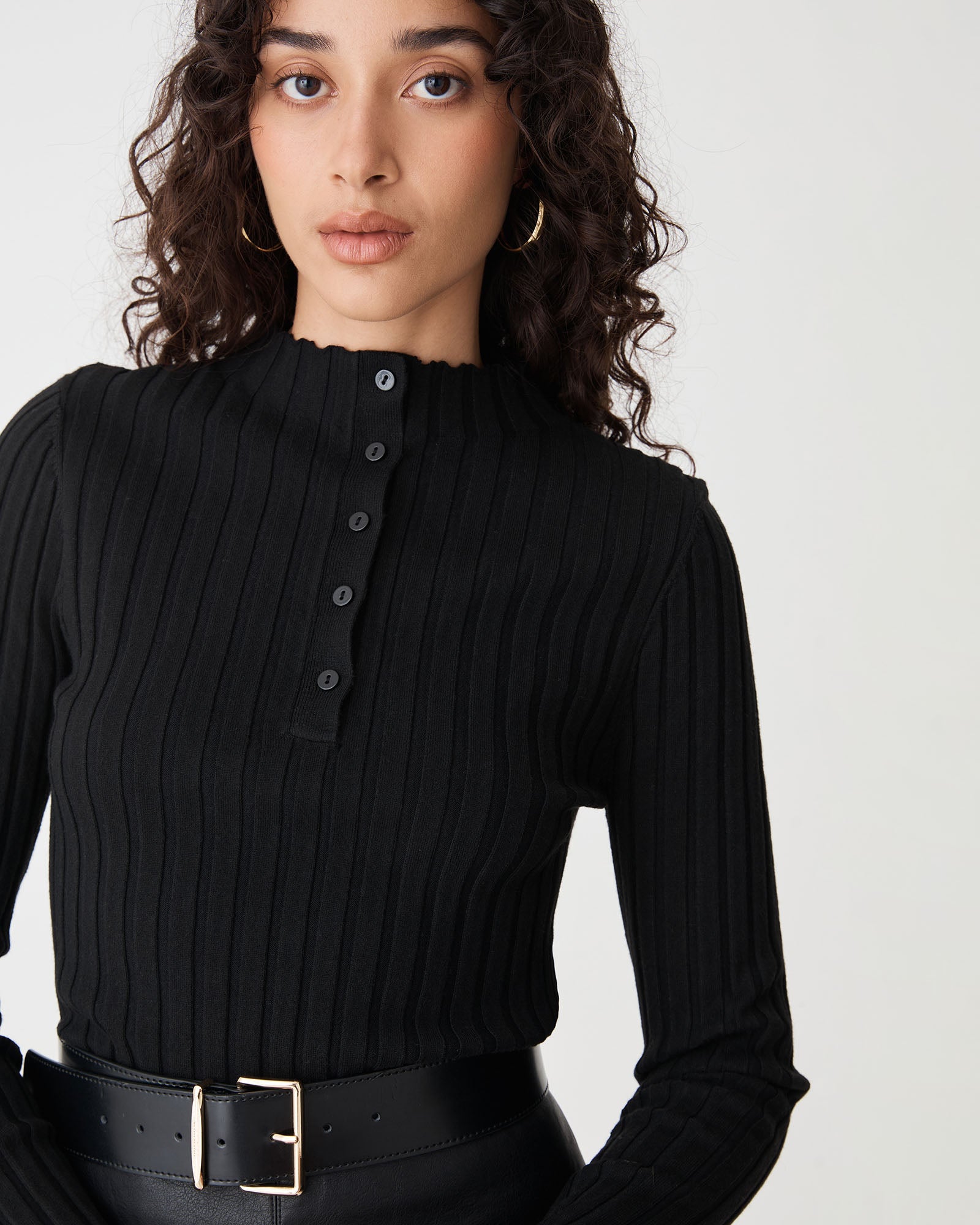Inez Mock Neck Henley Knit