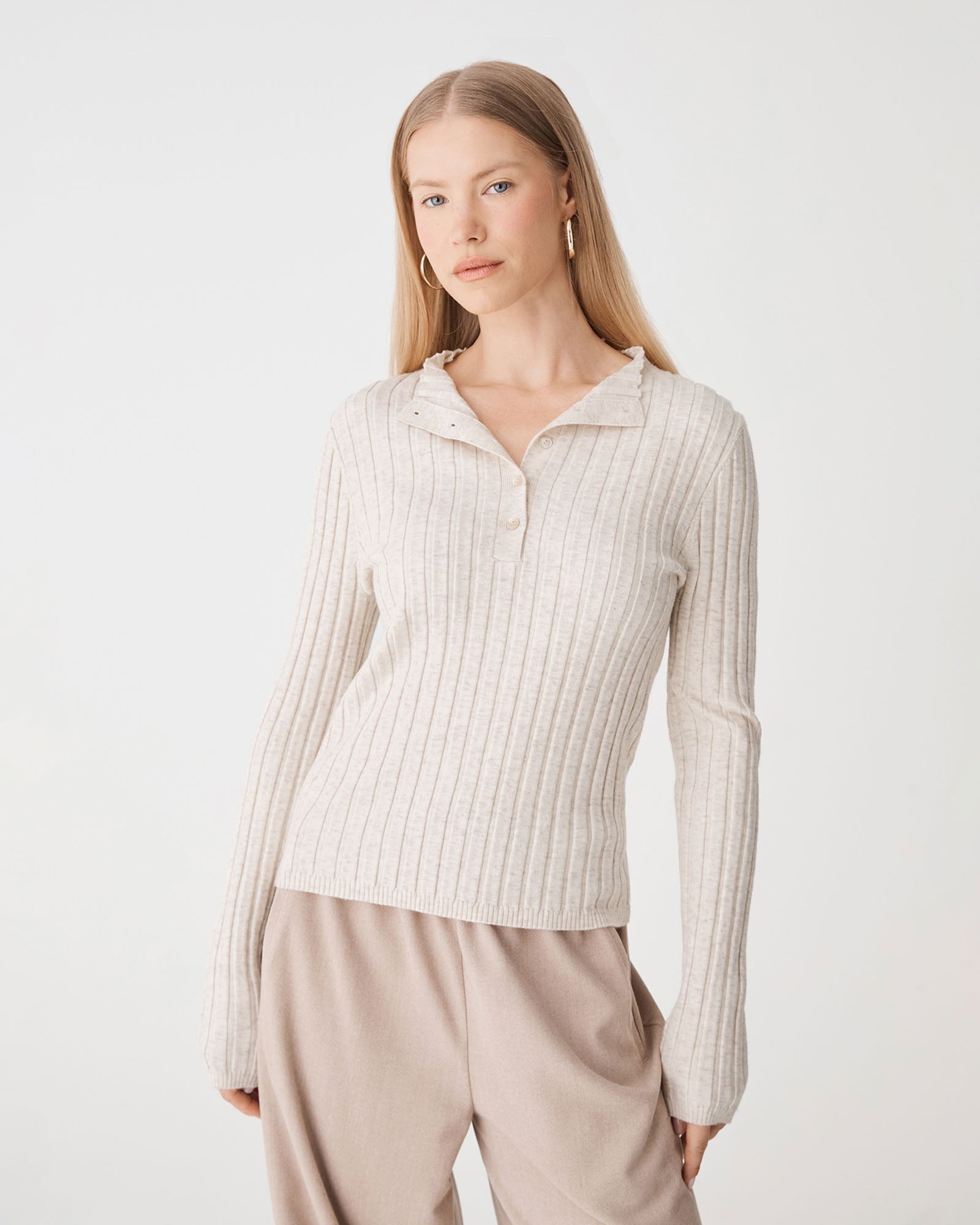 Inez Mock Neck Henley Knit