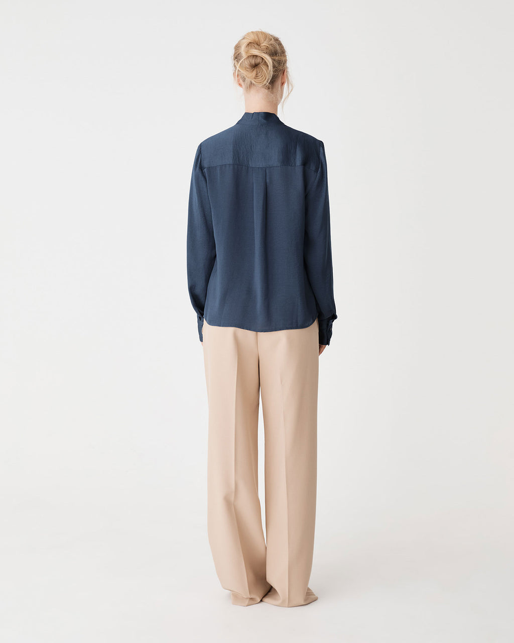 Claire Pleat Neck Satin Blouse