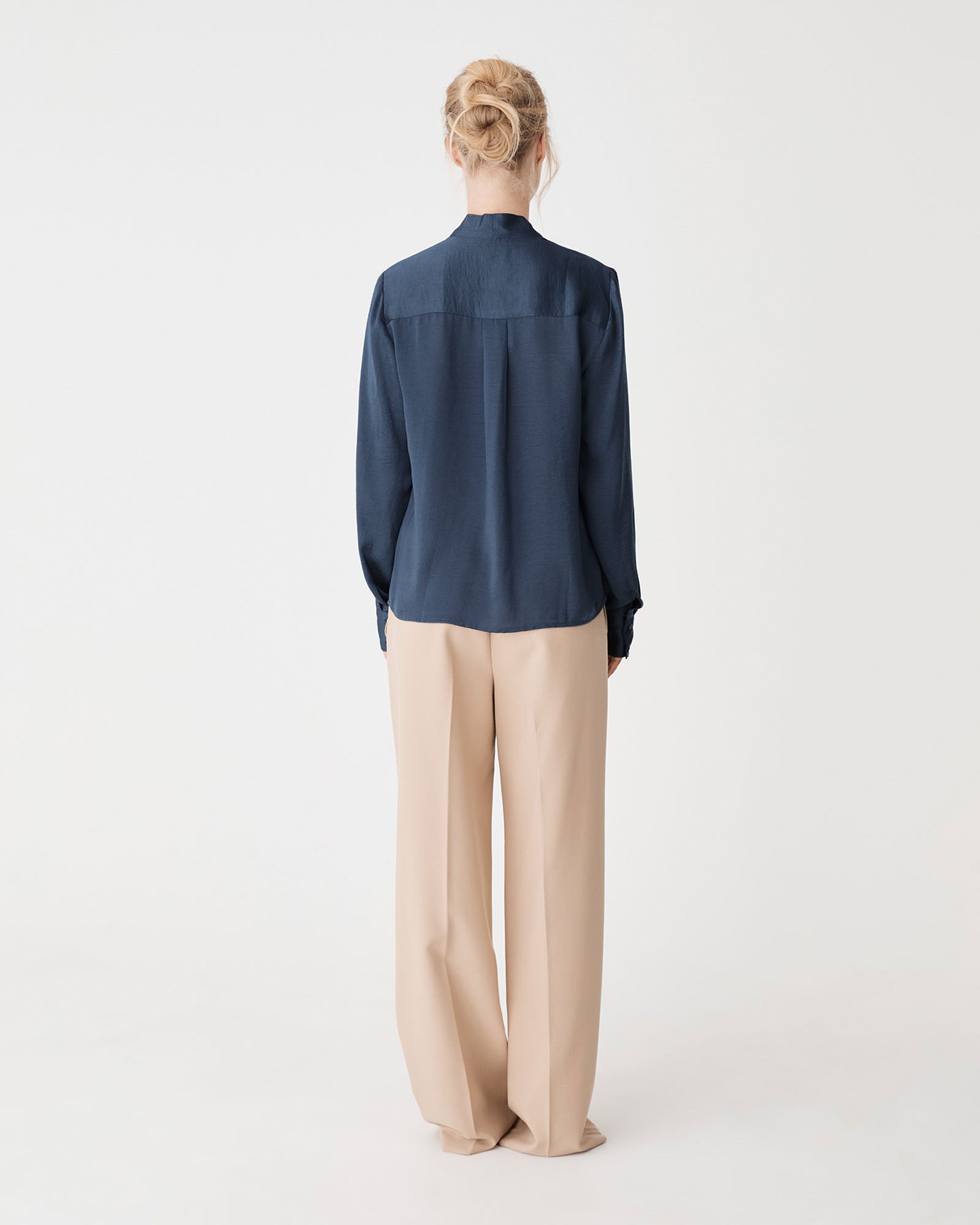 Claire Pleat Neck Satin Blouse