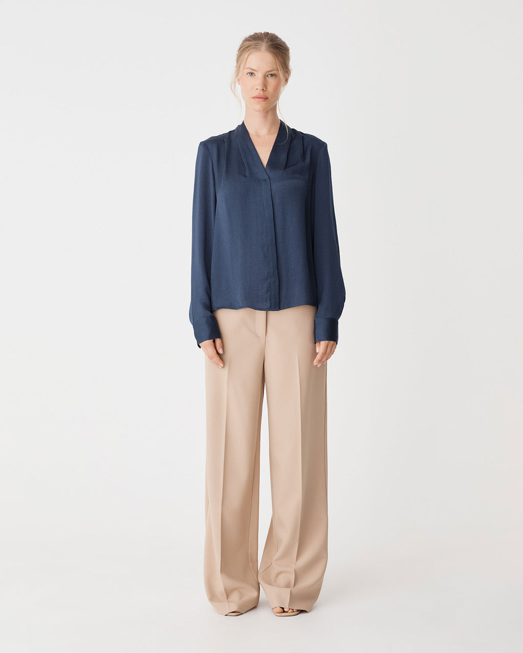 Claire Pleat Neck Satin Blouse