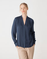 Claire Pleat Neck Satin Blouse