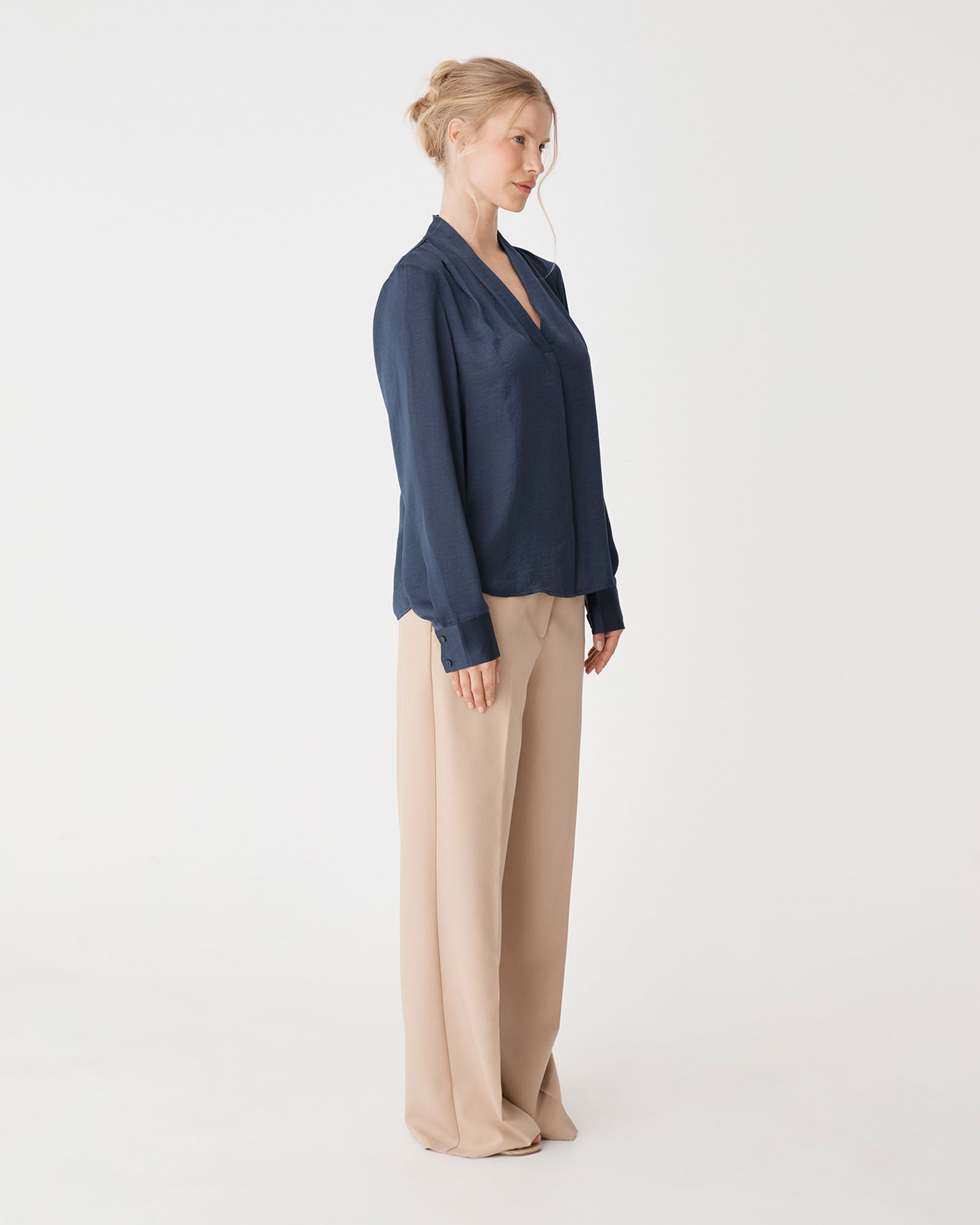 Claire Pleat Neck Satin Blouse