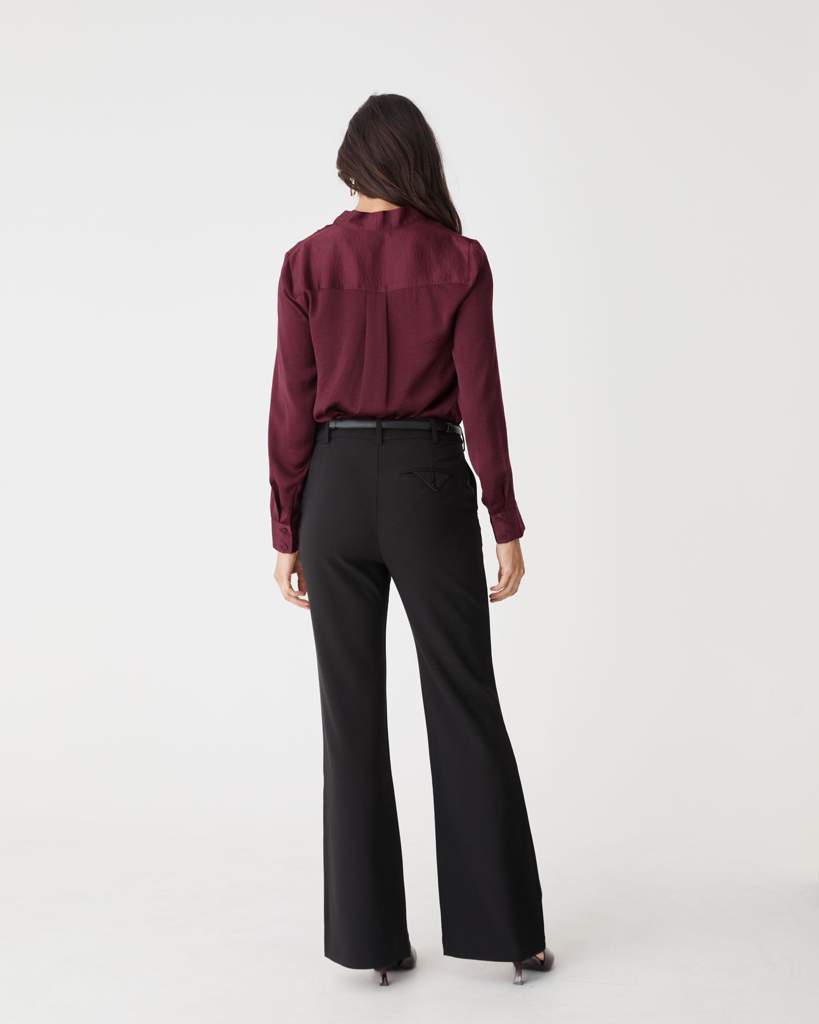 Claire Pleat Neck Satin Blouse