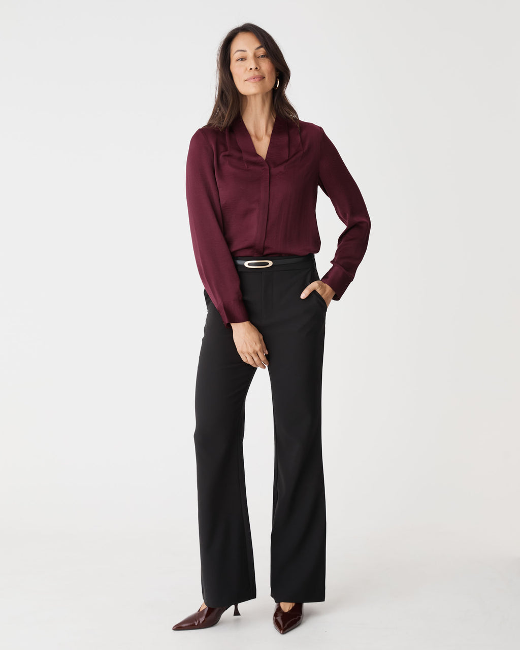 Claire Pleat Neck Satin Blouse