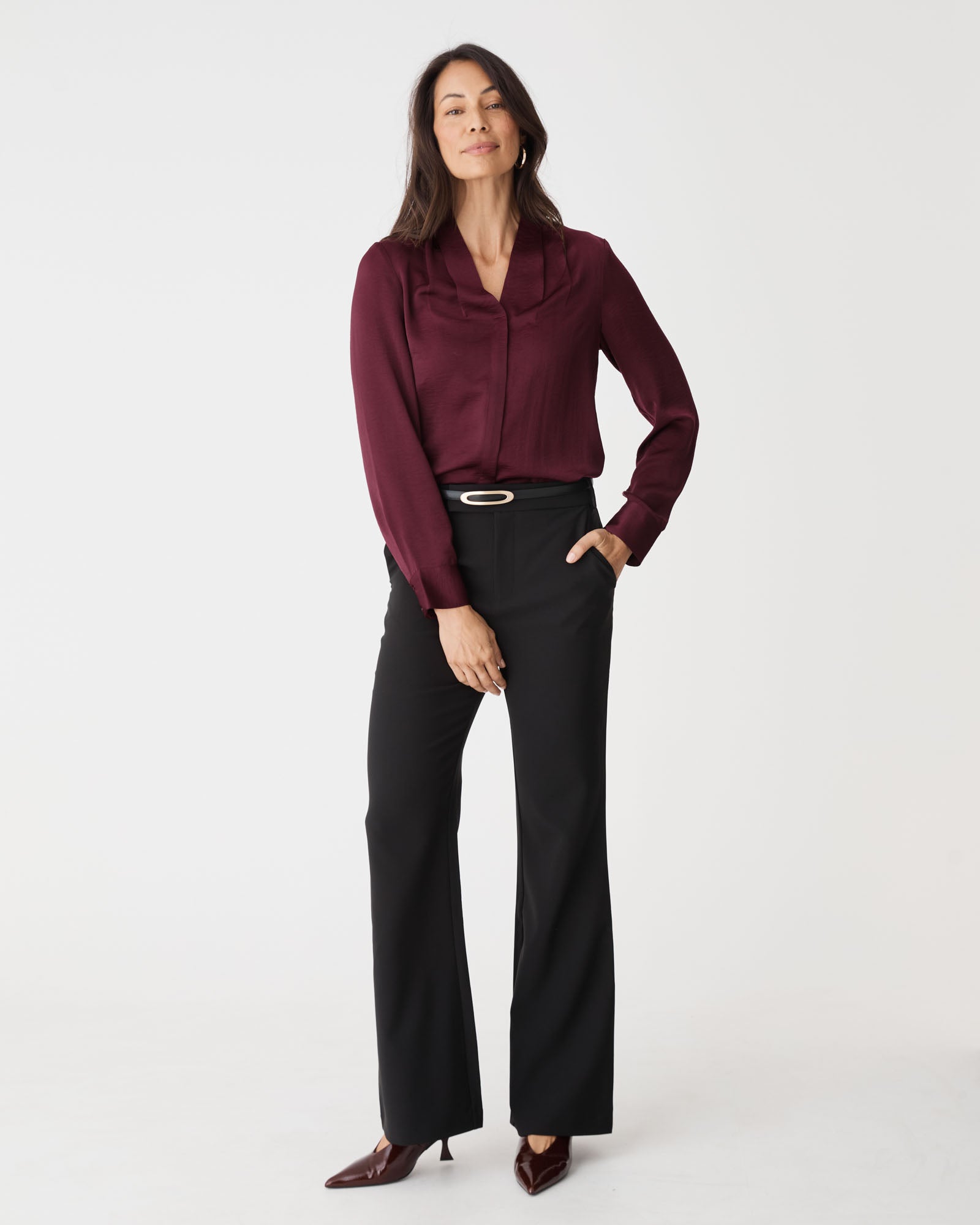 Claire Pleat Neck Satin Blouse