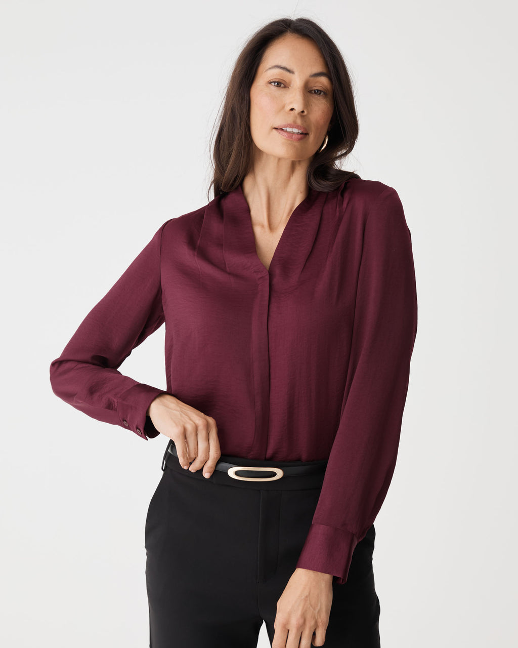 Claire Pleat Neck Satin Blouse
