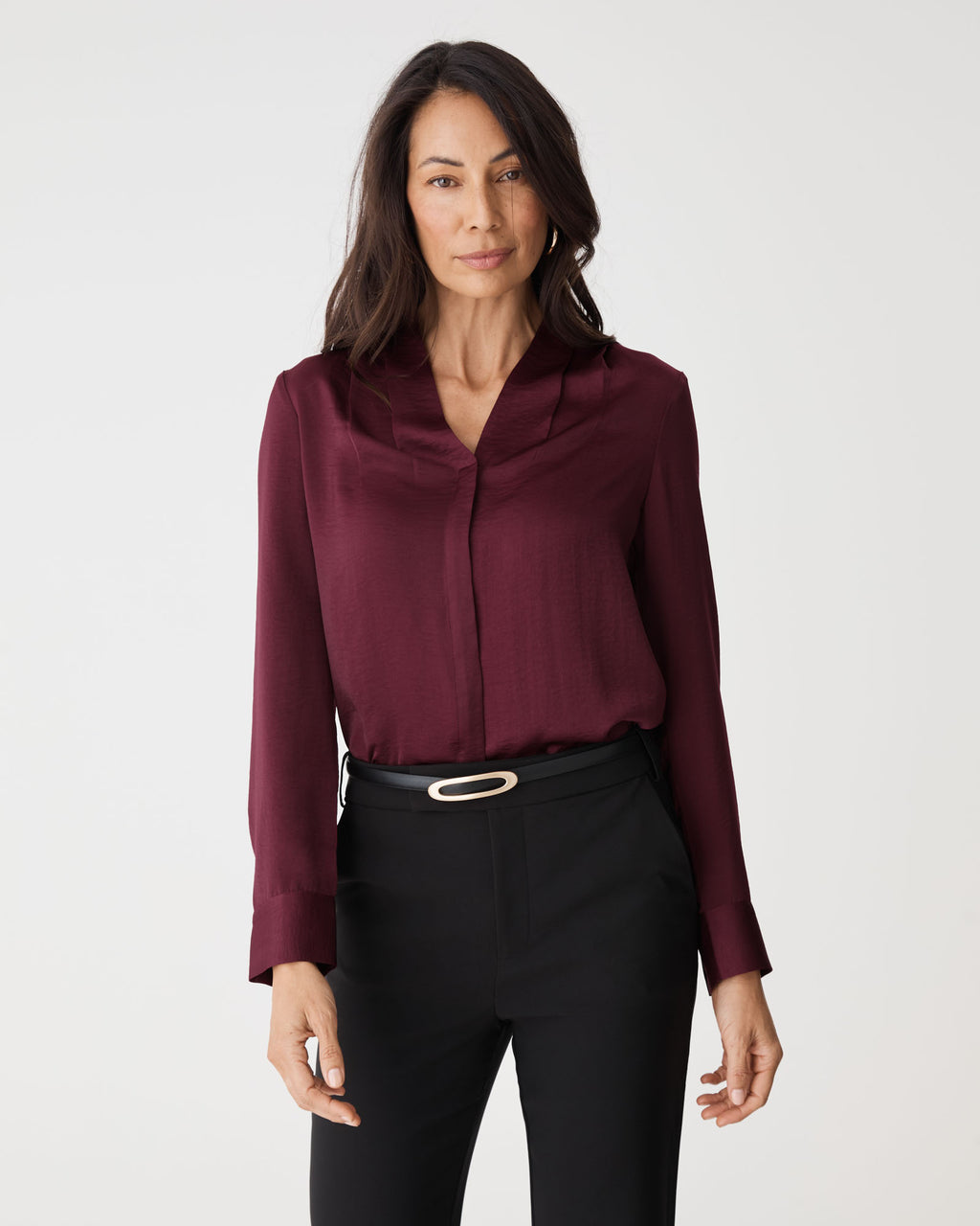 Claire Pleat Neck Satin Blouse