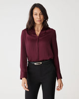 Claire Pleat Neck Satin Blouse