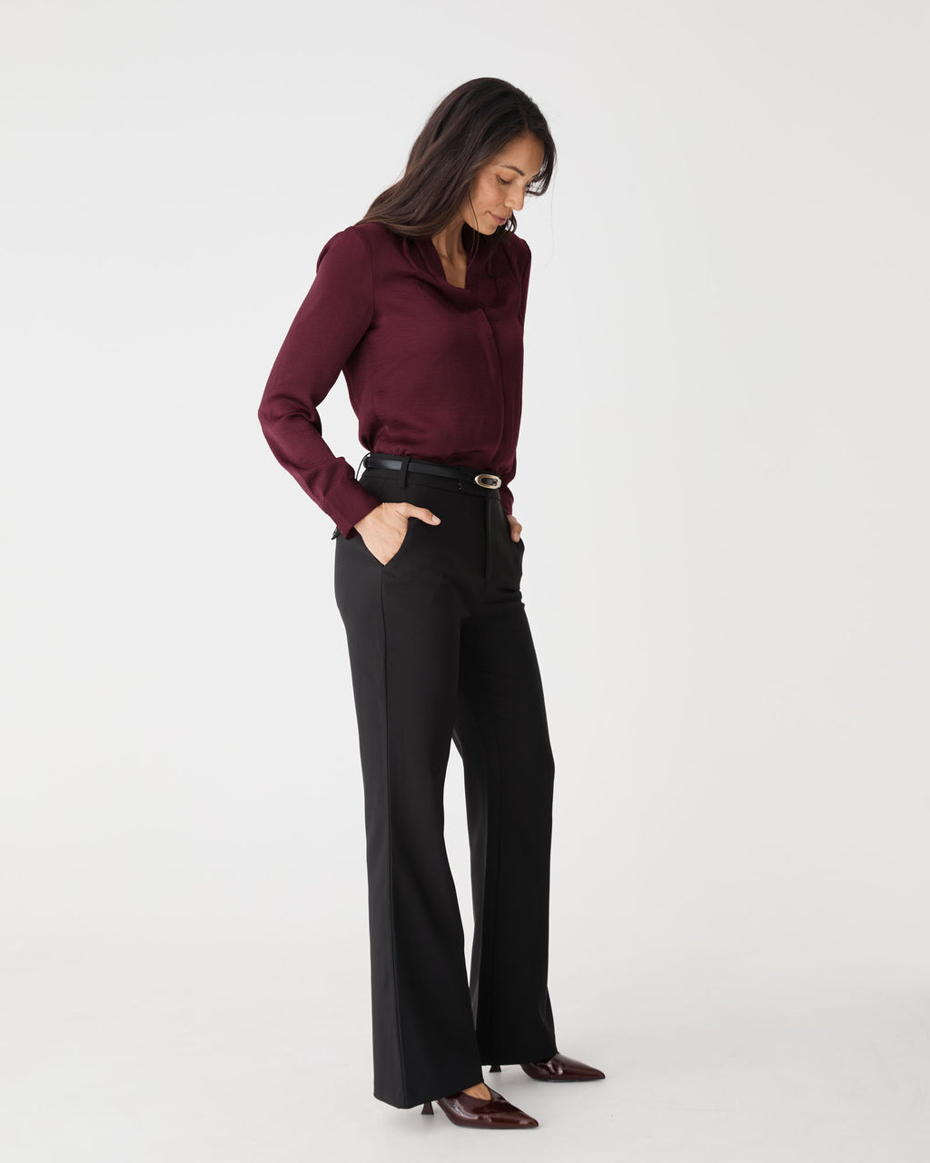 Claire Pleat Neck Satin Blouse