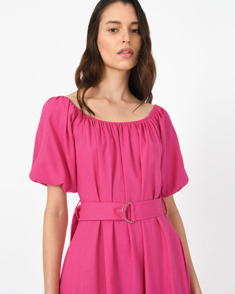 Laila Puff Sleeves Linen Dress