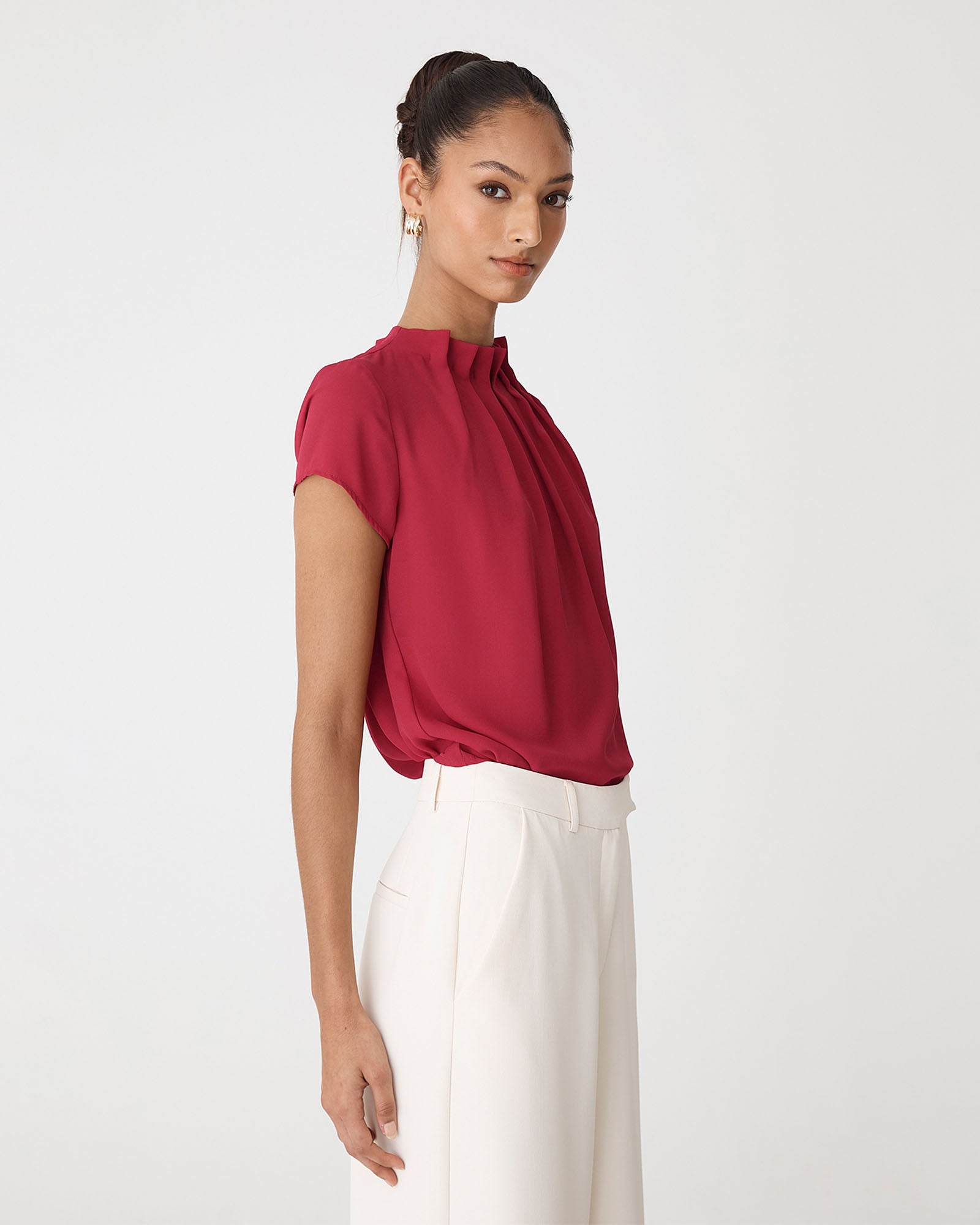 Olivia Pleated High Neck Top