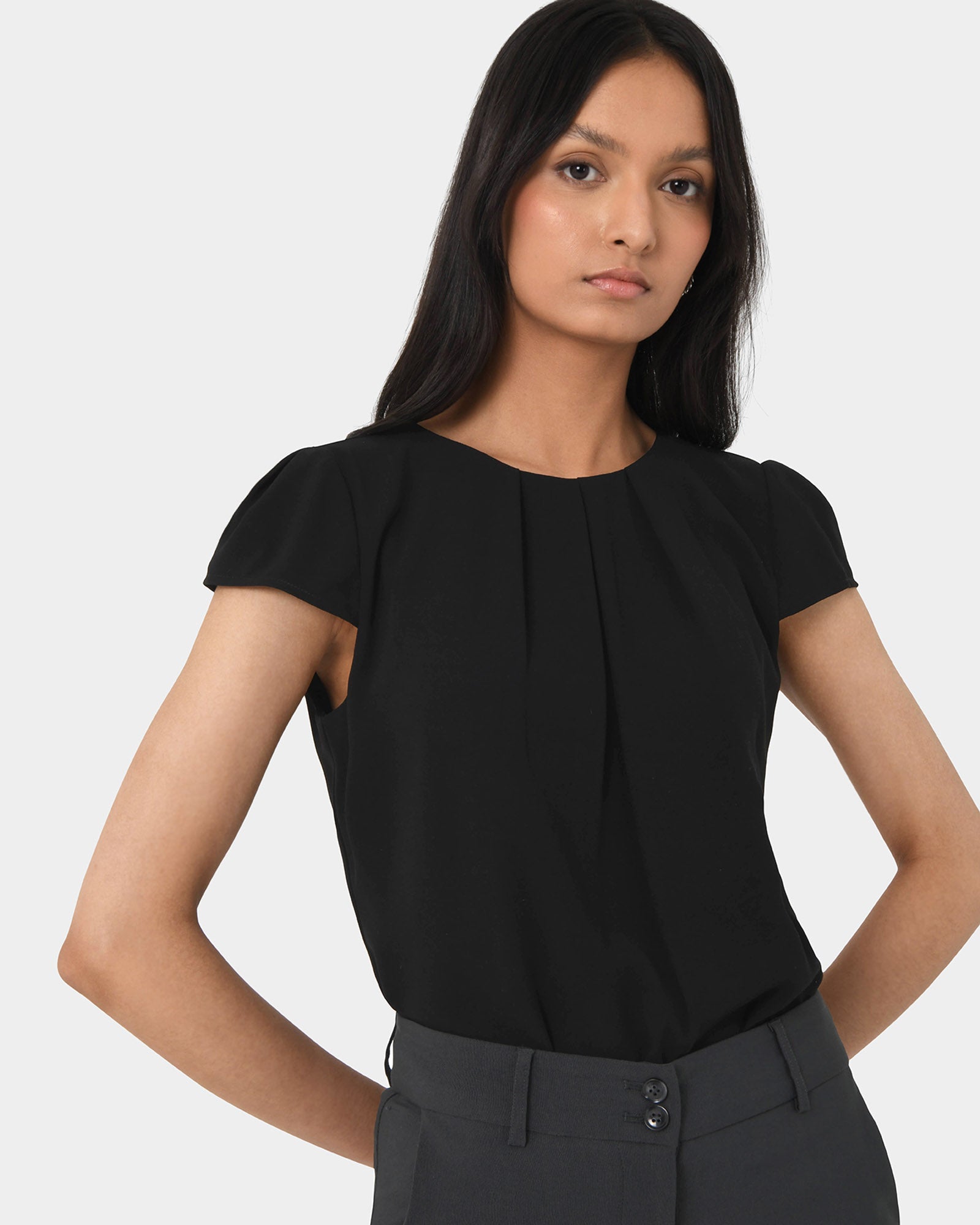 Tamera Pleated Round Neck Top